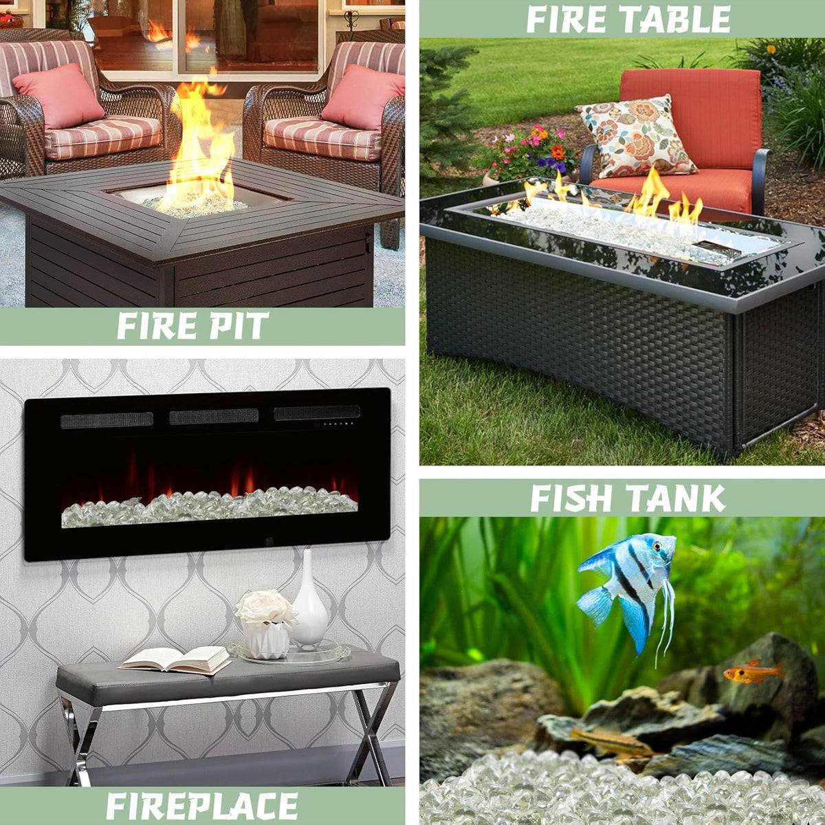 20 Pounds Fire Pit Glass Rocks, Clear Fire Glass Beads for Propane Firepit, Fireplace and Outdoor Decoration, 1 Inch, Diamond - Shaped