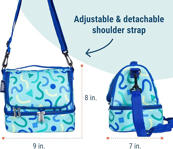 Wildkin Kids Two Compartment Insulated Lunch Bag – Keeps Food Hot or Cold, Easy-Clean Lining, Leak-Resistant & BPA-Free – Boys & Girls, Ideal for School, Travel & Daycare – Confetti Blue