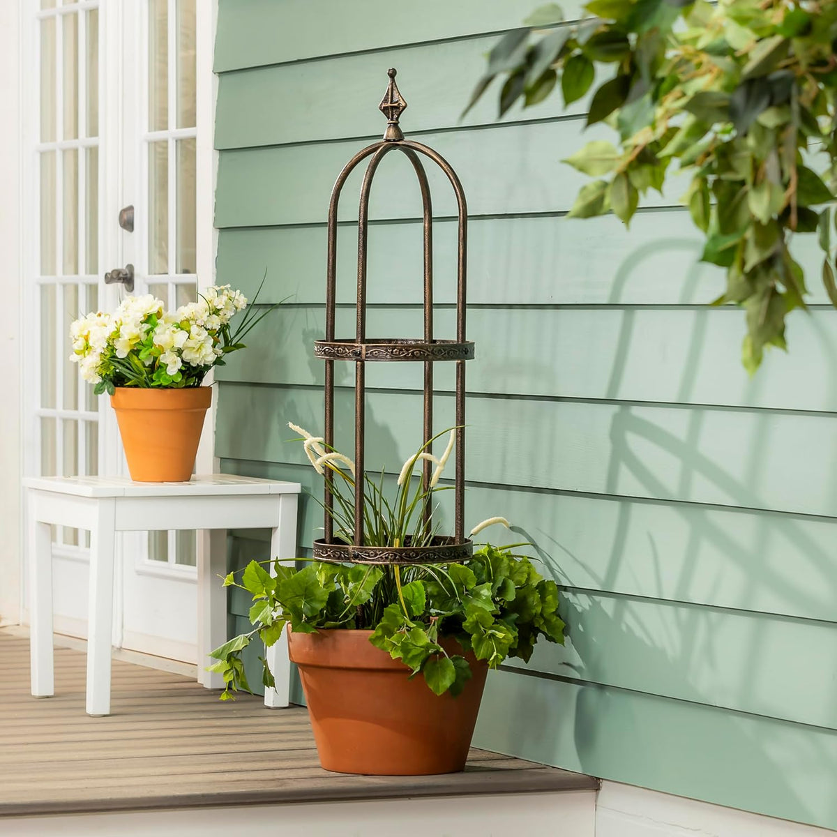 Evergreen Garden 5 ft Metal Garden Obelisk Trellis for Climbing Plants Vines, Clematis & Flowers | Outdoor & Indoor Plant Trellis for Potted Plants | Floral Pattern Arch Trellis (Bronze)