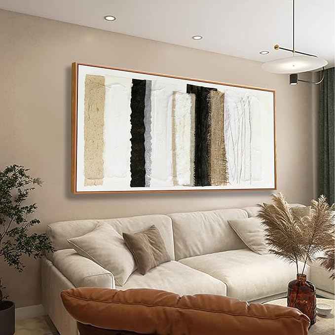 Abstract Wall Art Decor Modern Wall Decorations Maximalist Home Canvas paintings Wall Art Prints Framed Multicolor Overlapping Strips Artwork Parting for Living Room Wall Bedroom Kitchen Office Decor 24×48 Inch With Framed