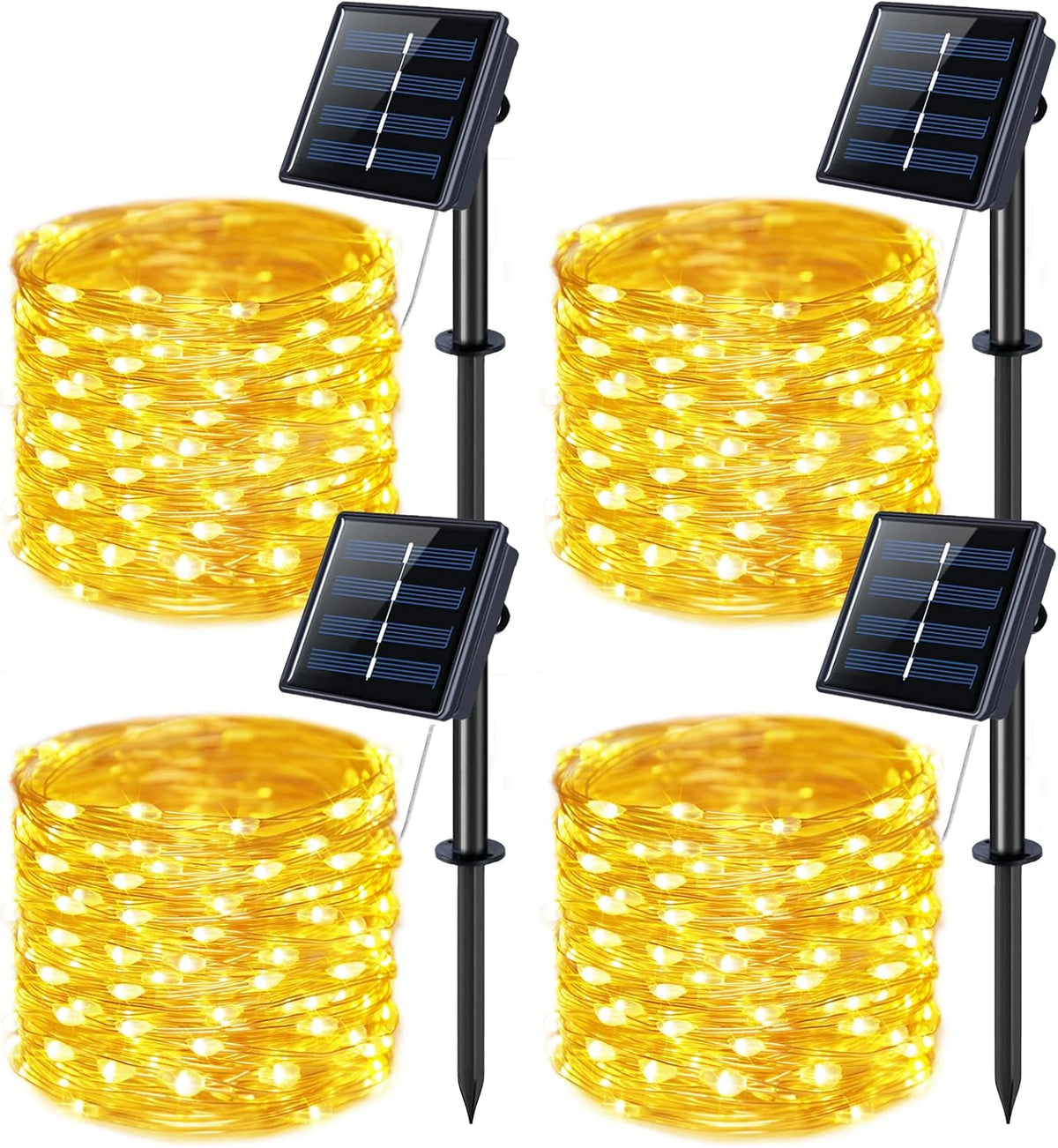 JMEXSUSS 4 Pack 100 LED Solar Fairy Lights, 33ft Warm White Solar String Lights Outdoor Waterproof, 8 Modes Copper Wire Solar Twinkle Lights for Garden Yard Tree Wedding