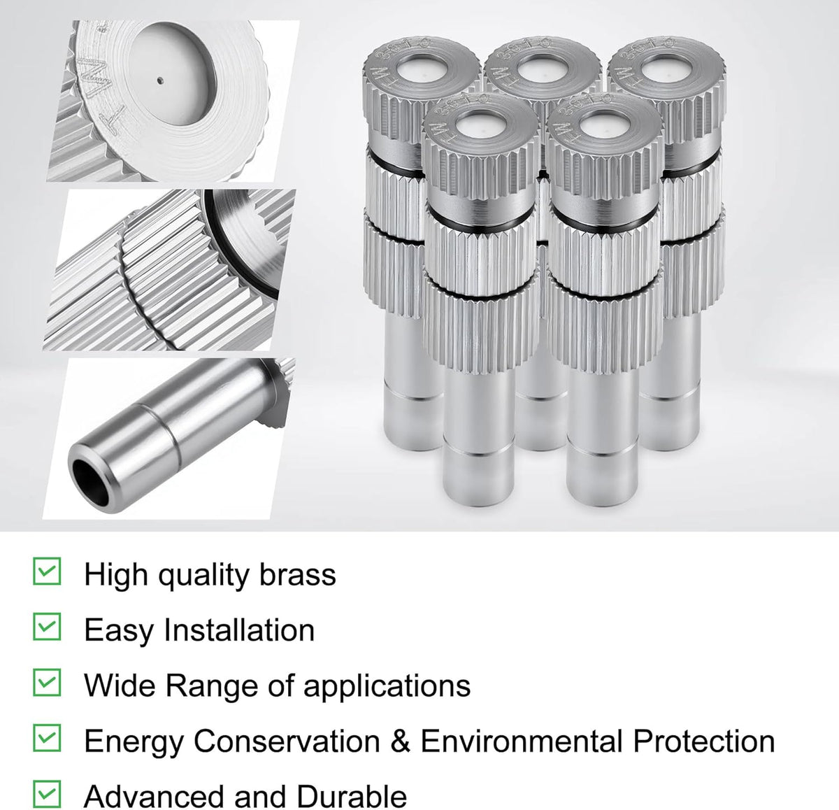 Mornajina 20 Pcs Brass Misting Nozzles Mister Replacement Nozzles with Filter Mesh & 1/4" Water Misting Nozzle Tees Kit, 0.012"/0.3mm Orifice Misting System Heads Sprayer for Outdoor Cooling System,