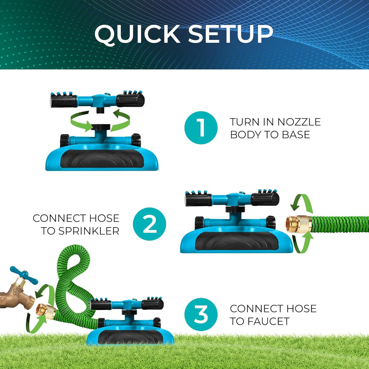 Joeys Sprinkler for Yard, Rotating Garden Sprinkler for Large Area Coverage, Lawn and Yard Sprinklers (Blue)