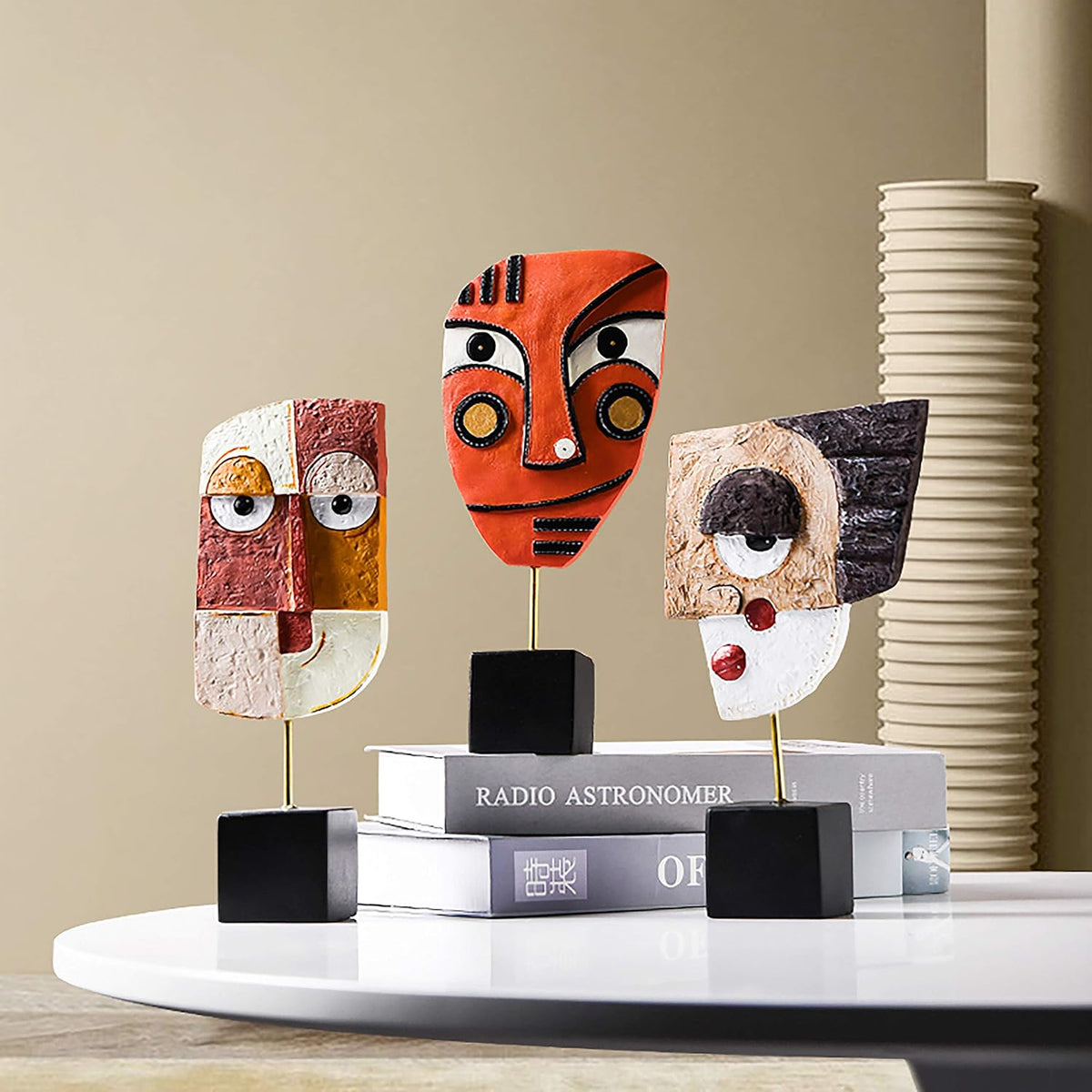 Smile - Handcrafted Statues Resin Abstract Sculpture for Home Decor Modern,African Art Tribal Figurines Decorations Items Accents Influencer Picks for Bookshelf,TV Stand,Living Room,Nightstand