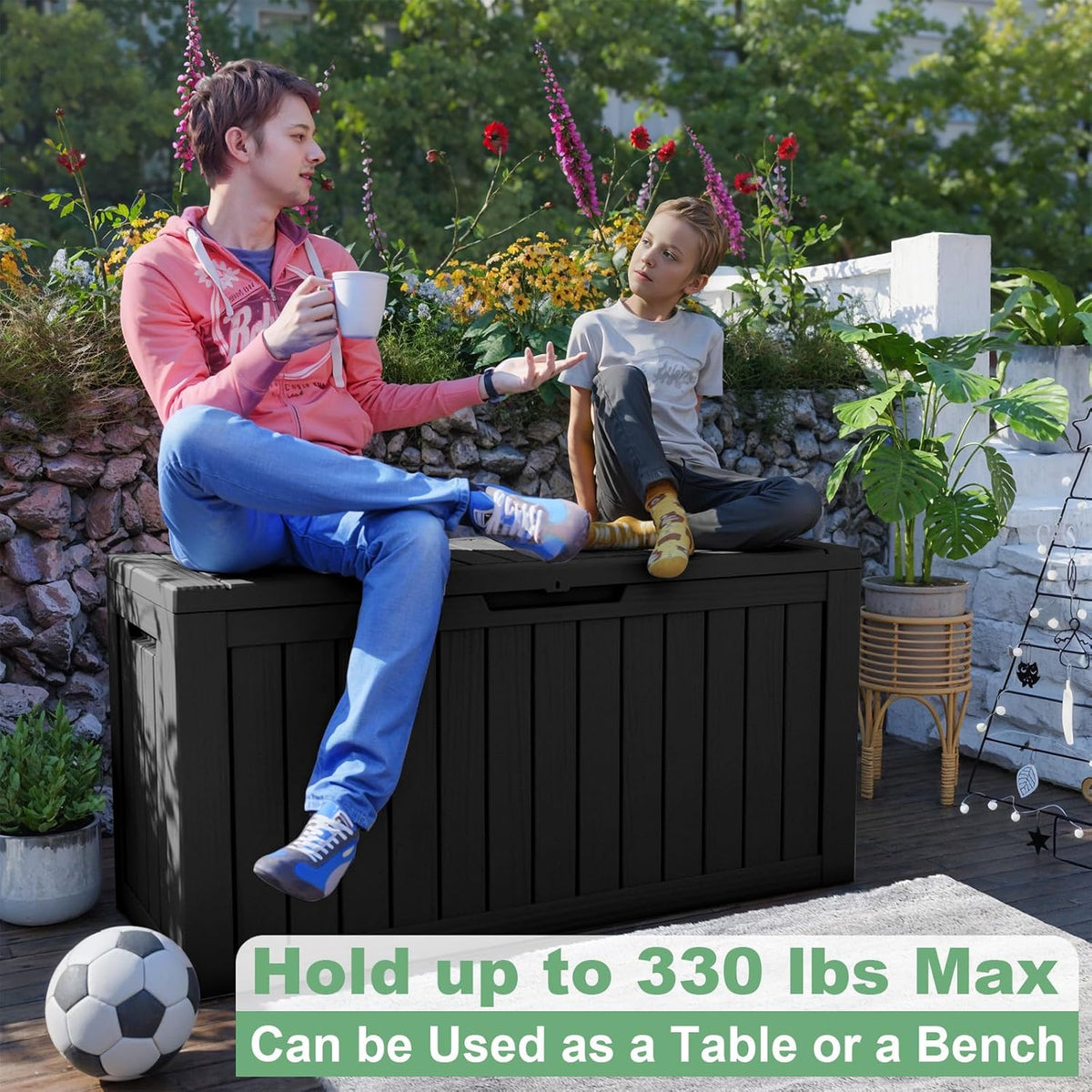 DRATO 80 Gallon Large Deck Box, Outdoor Storage Box for Patio Furniture, Patio Cushions, Gardening Tools, Pool Supplies 480lbs Weight Capacity,Waterproof Resin Storage Boxes