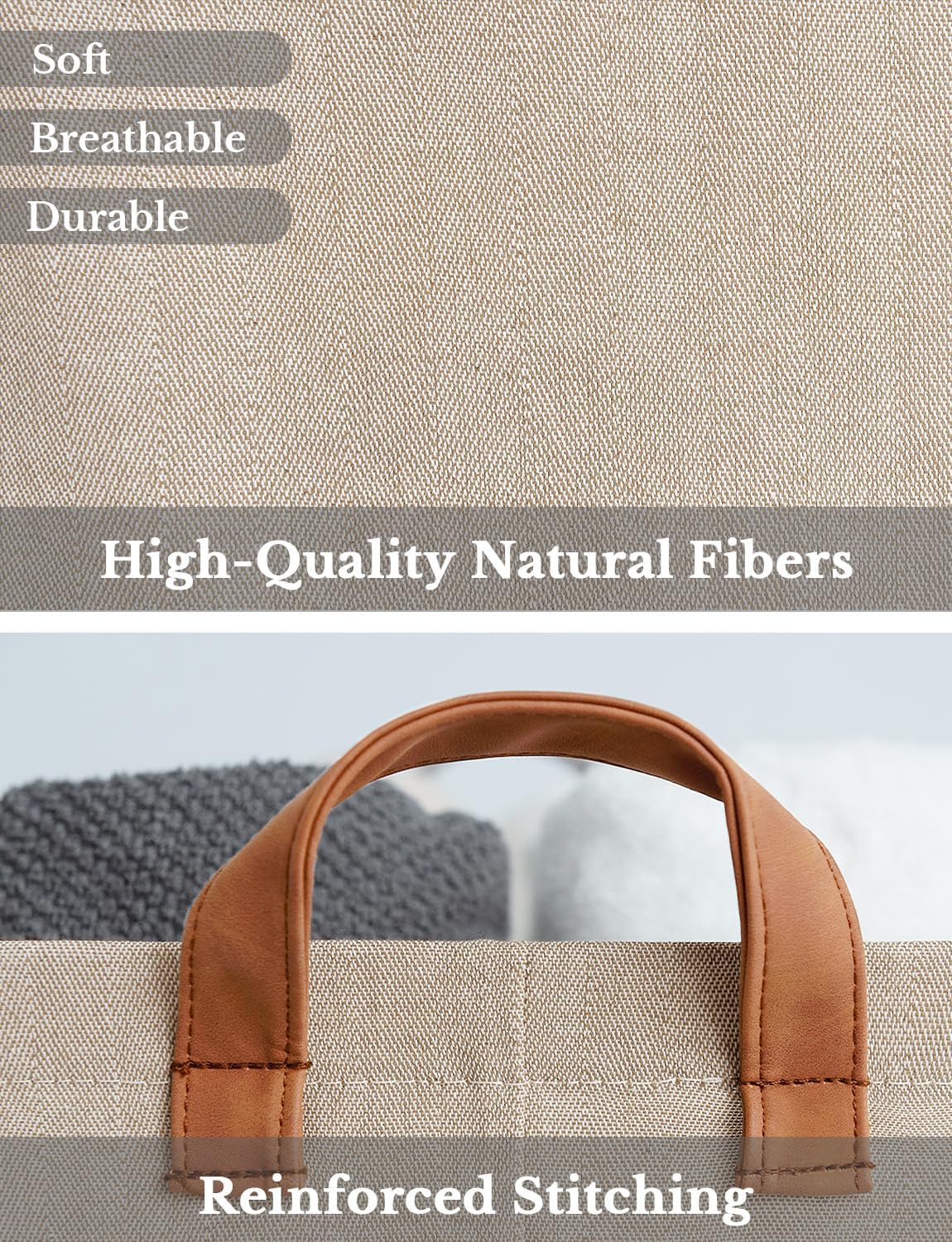 StorageWorks Storage Bins, Fabric Storage Bins for Shelves, Storage Baskets with Metal Frame, Closet Baskets and Bins with Handles, Brown and Beige, 2-Pack