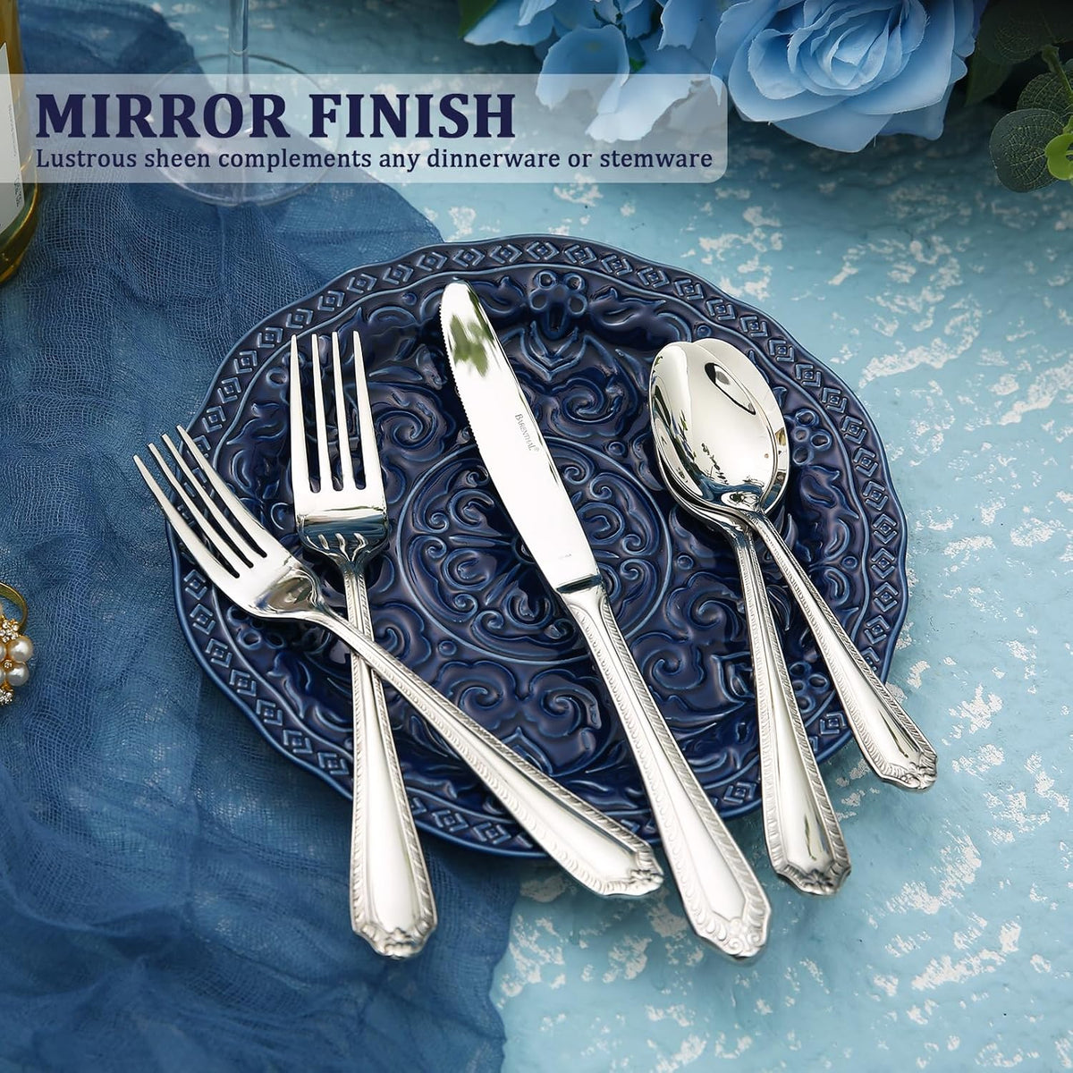 Heavy Duty Silverware Set for 4, Barenthal 20 PCS Luxury Retro Flatware Set Mirror Finish Dishwasher Safe, 18/10 Stainless Steel Silverware Flatware Sets for Home Restaurant Party Christmas Gift