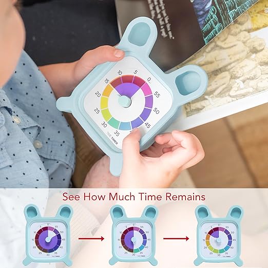 Time Timer MOD with Bunny Protective Case - Animal Case with Rainbow Timer - Individual Sized 60 Minute Visual Countdown for ADHD, Autism, Kids, Students, and Pomodoro with Silent Operation (Bunny)
