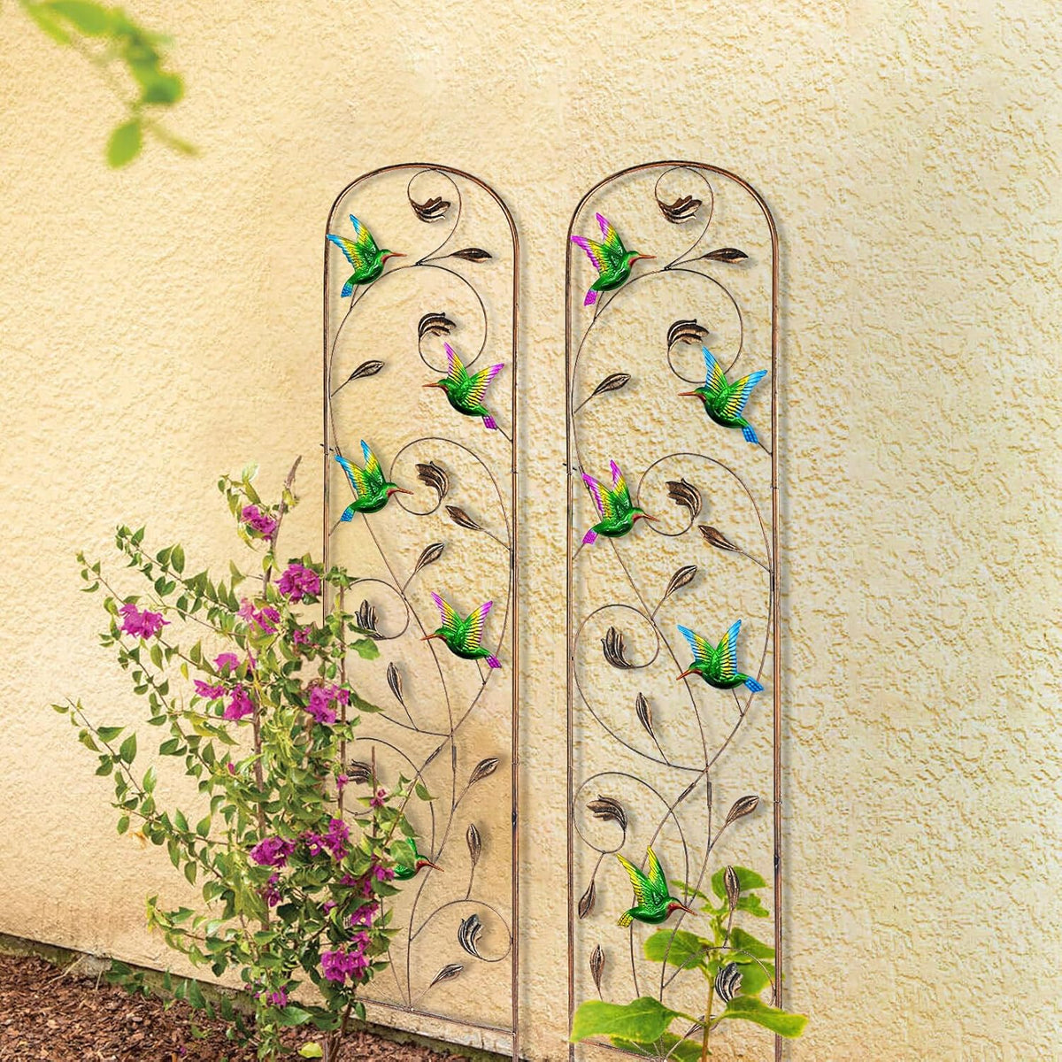 SUNNYPARK Set of 2 Hummingbird Metal Garden Trellis for Climbing Plants, Decorative Vegetables Flowers Vine Trellis for Outdoor Patio 60'' H x 11'' W