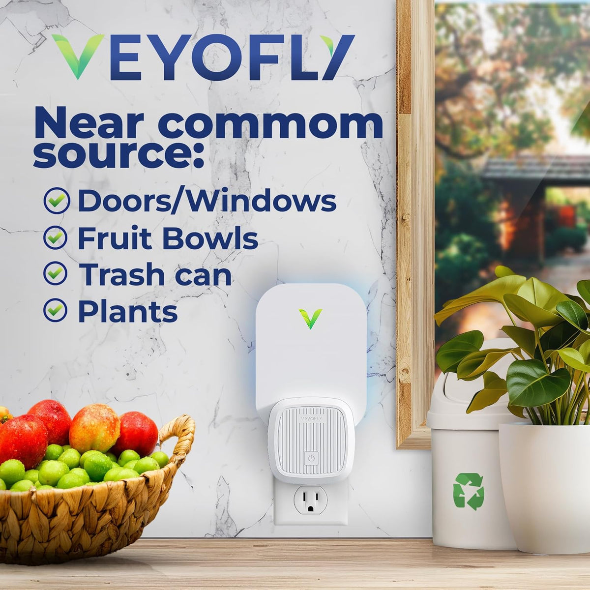 VEYOFLY Fly Trap Indoor, Fruit Fly Traps for Indoors, (1 Device + 3 Refills) Gnat Traps for House Indoor, Fly Catcher Indoor, Plug in Light Flying Insect Trap, Bug Light Killer, Fly Trap