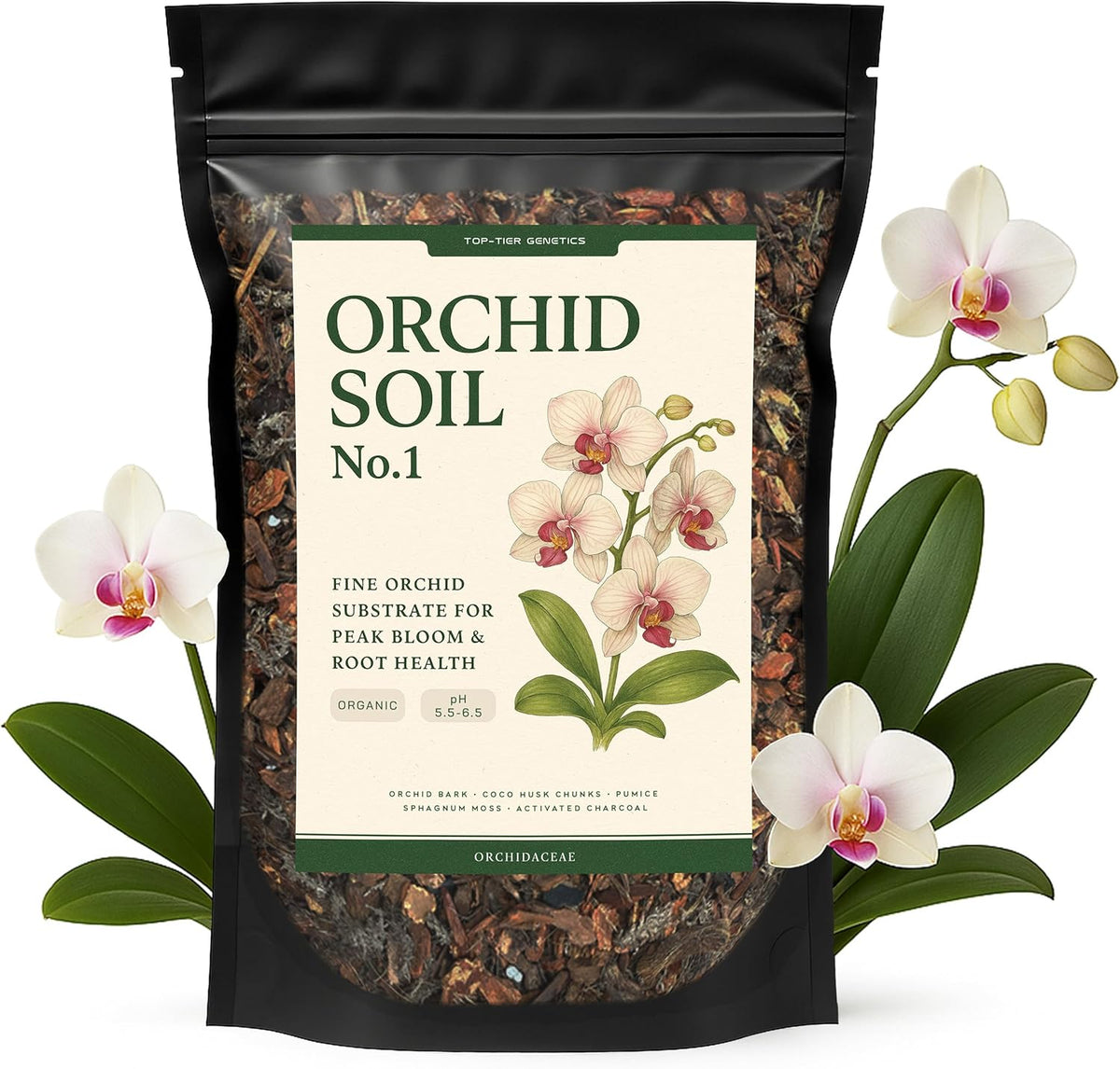 Orchid Soil - Premium Potting Mix for Phalaenopsis, Dendrobium & Cattleya | Fast-Draining, Moisture-Retentive, pH-Balanced for Healthy Root Growth | Organic & Peat-Free (4 QTS)