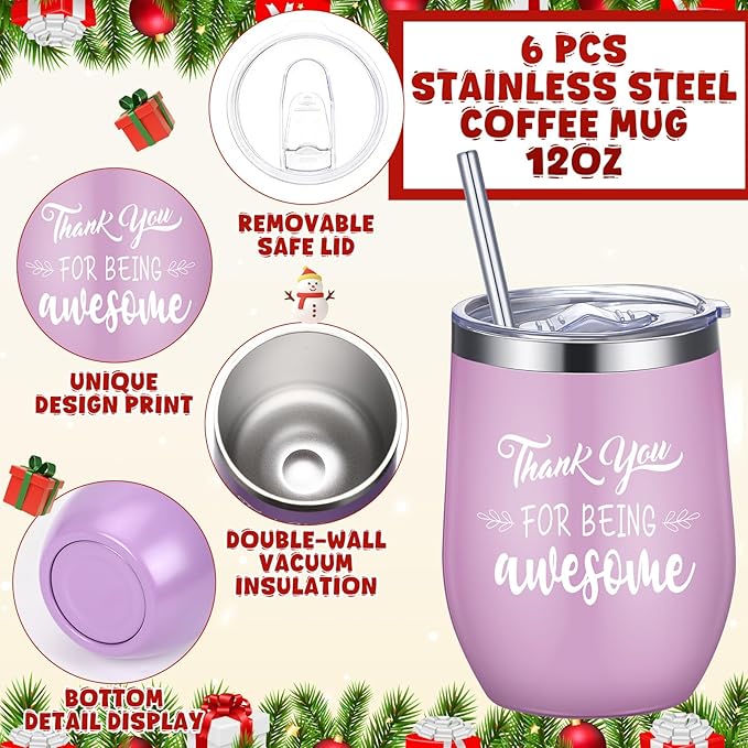 Patelai 30 Pcs 2026 Team Appreciation Gift Set for Team 12oz Stainless Steel Coffee Mug Christmas Cups with Lid and Straw Pens Card Gift Bags Set for Employees Party Supplies