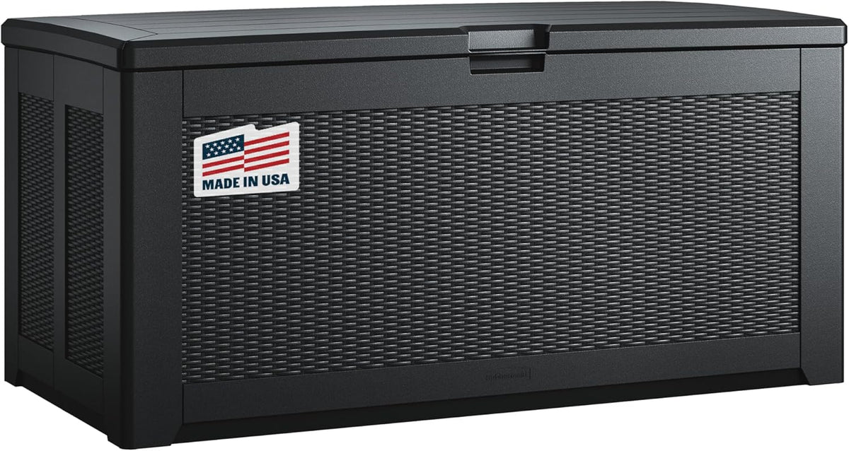 Rubbermaid Extra Large Resin Outdoor Storage Deck Box (134 Gal), Weather Resistant, Black, Deck Organization for Home/Backyard/Pool Chemicals/Toys/Garden Tools/Porch/Patio Cushions