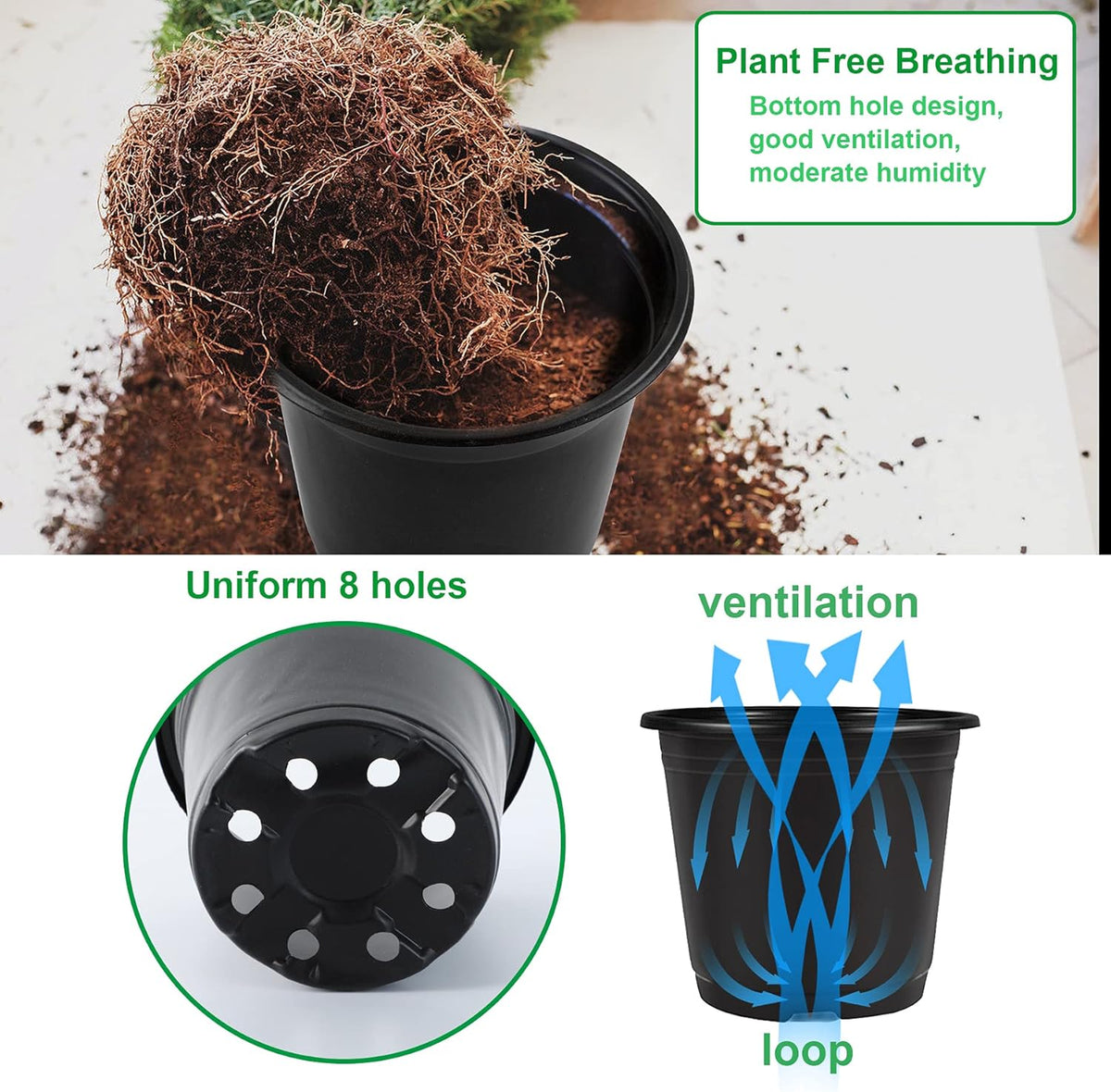 Augshy 150 Pcs 4" Black Plastic Plants Nursery Pot,Seed Starting Pots