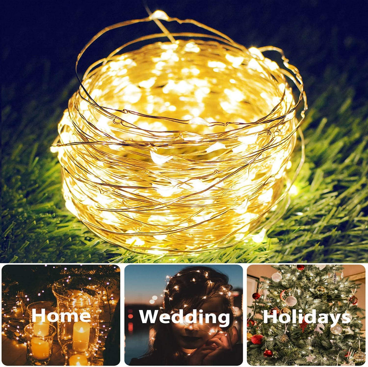 4 Pack Solar Powered Copper Wire String Lights Outdoor, Total 400LED Waterproof 8 Modes Fairy Lights for Garden, Patio, Party, Yard, Christmas (Warm White)