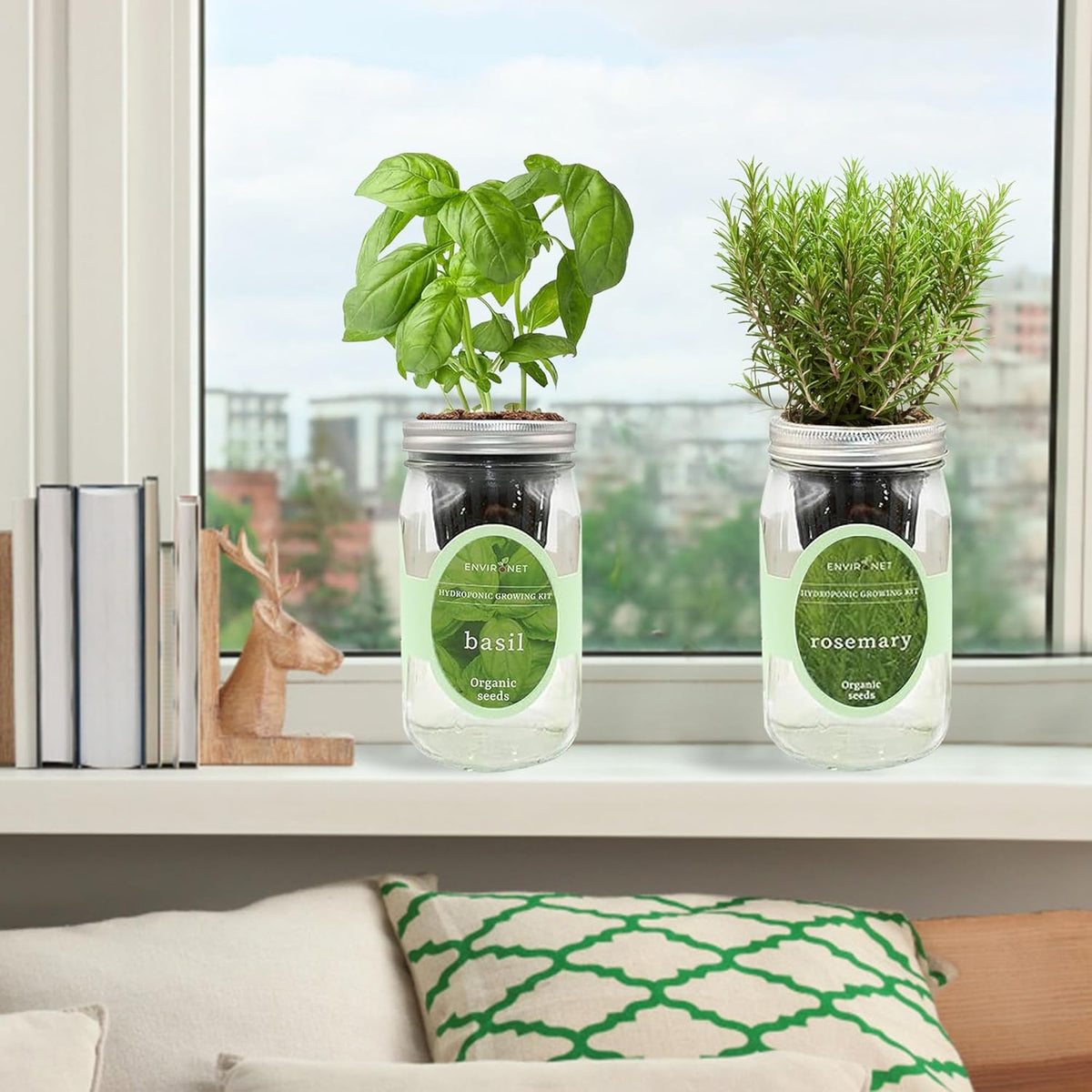 2-Pack Hydroponic Mason Jar Herb Garden Kit, Indoor Herb Garden Self-Watering Starter Kit (Basil,Rosemary)