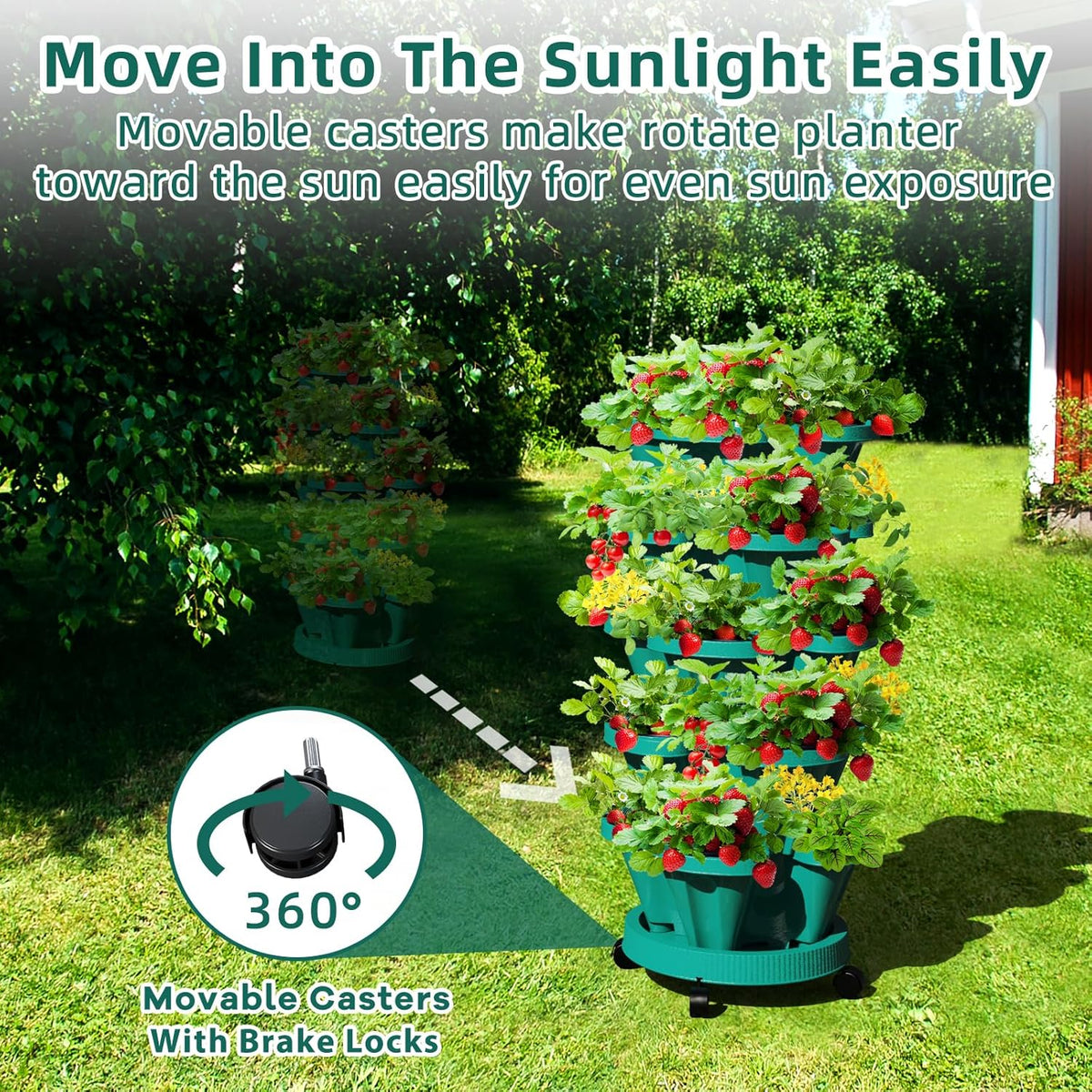Strawberry Vertical Planters Tower Garden, 6 Tiered Stacking Planter with Support Pole, Stackable Herb Vegetable Planters Indoor and Outdoor