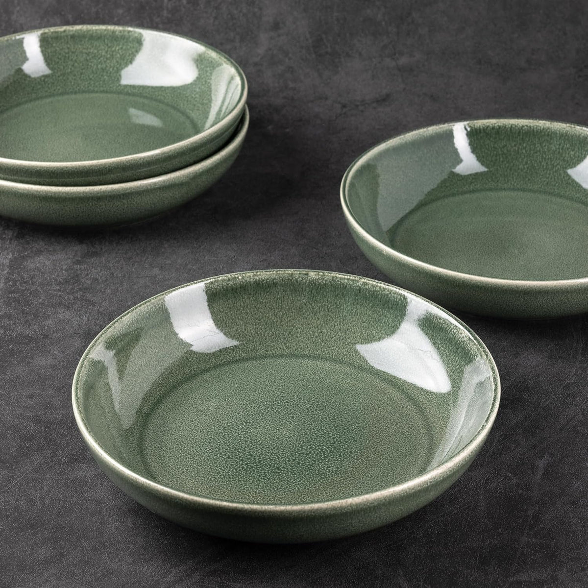 AmorArc 8.5'' Large Ceramic Pasta Bowls Set, 36oz Stoneware Bowls Set of 6 for Kitchen, Reavtive Glaze Bowls-Microwave,Dishwasher Safe-for Pasta,Salad,Oatmeal-Jade Green