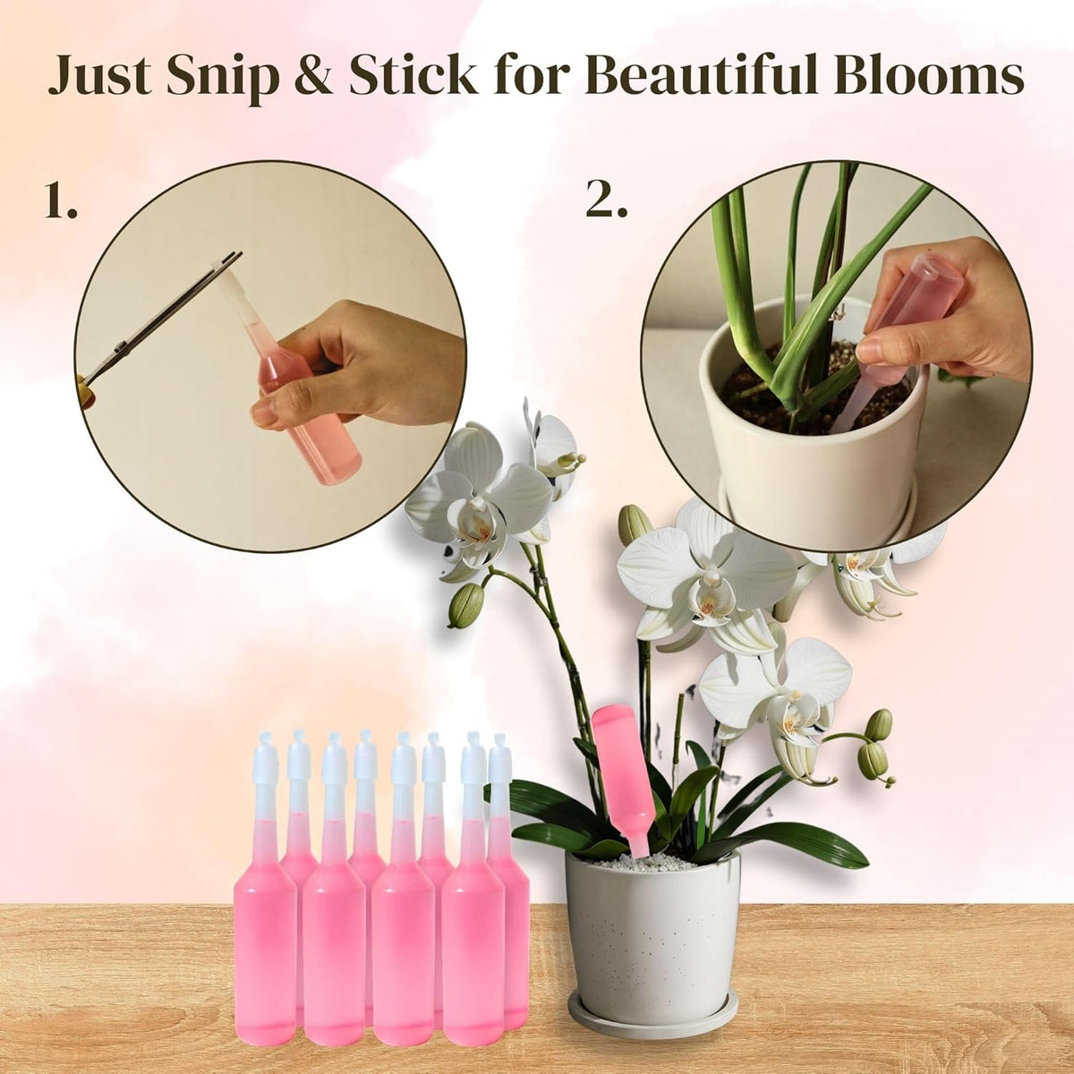 Liquid Orchid Fertilizer Spikes | Ready-to-Use Orchid Food Spikes & Orchid Plant Food for Blooming, Fertilizer for Orchids (8 Drip Feeders)