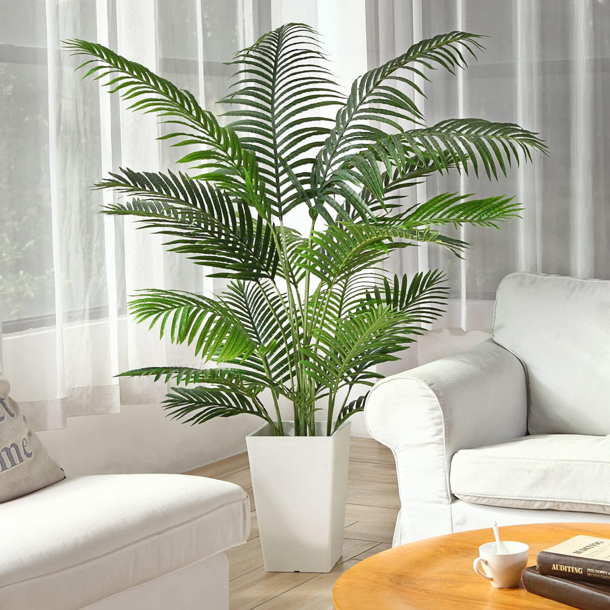Fopamtri 6 Foot Artificial Areca Palm Tree UV Resistant Fake Palm Plant with 20 Trunks Potted Faux Tree for Indoor or Outdoor Decoration Silk Dypsis Lutescens Plants for Home Office