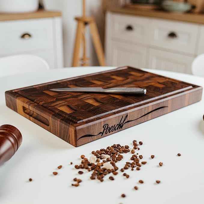Handmade Personalized Walnut End Grain Cutting Board – Custom Engraved Wood Chopping Block, Perfect Gift for Home Chefs by GrainWoods (18x12x2 Inches)