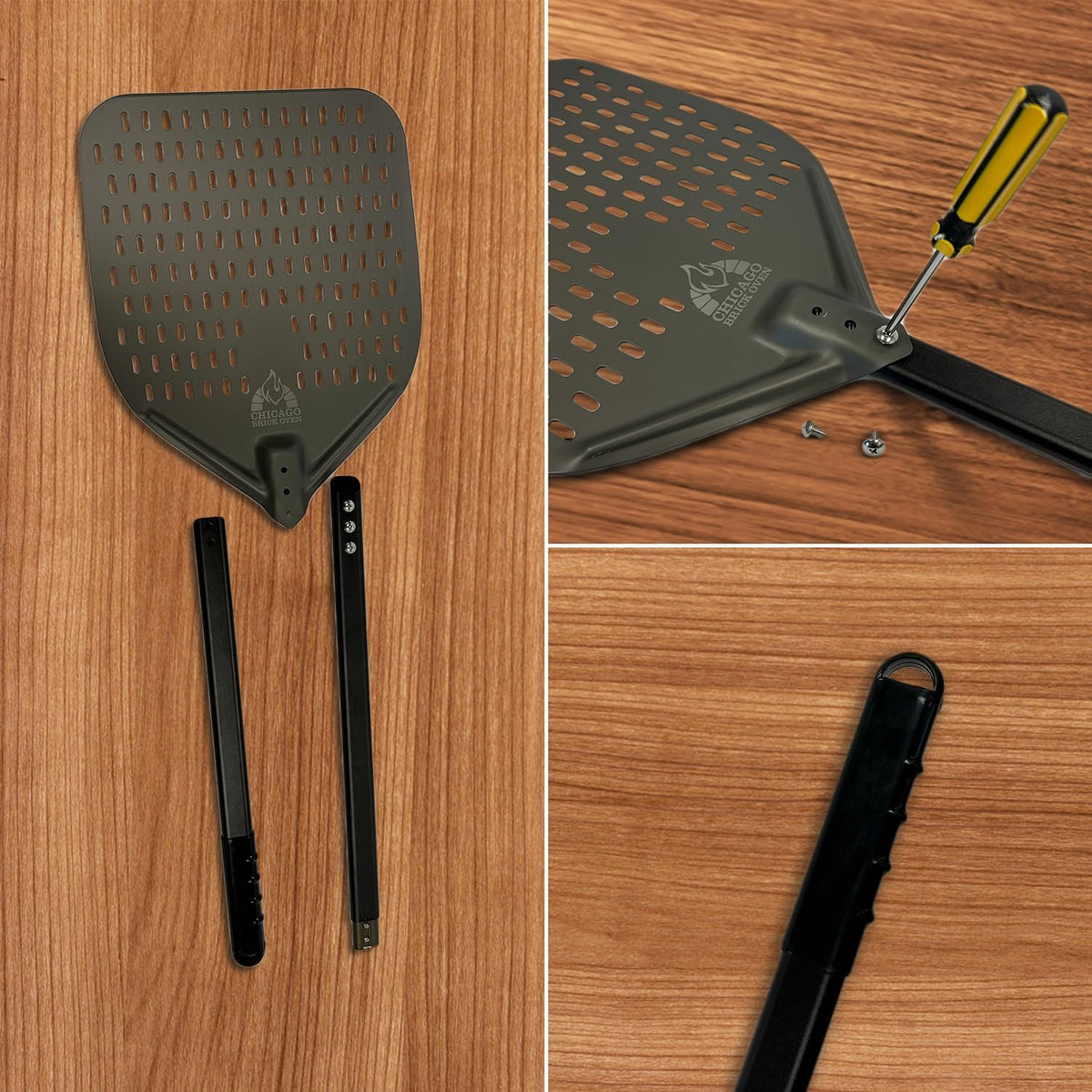 Chicago Brick Oven Perforated Pizza Peel - 12"x15" Anodized Aluminum Pizza Steel, 32" Handle, 47" Overall Length - Ideal Pizza Turning Peel for Pizza Oven, Brick Oven, Baking Bread