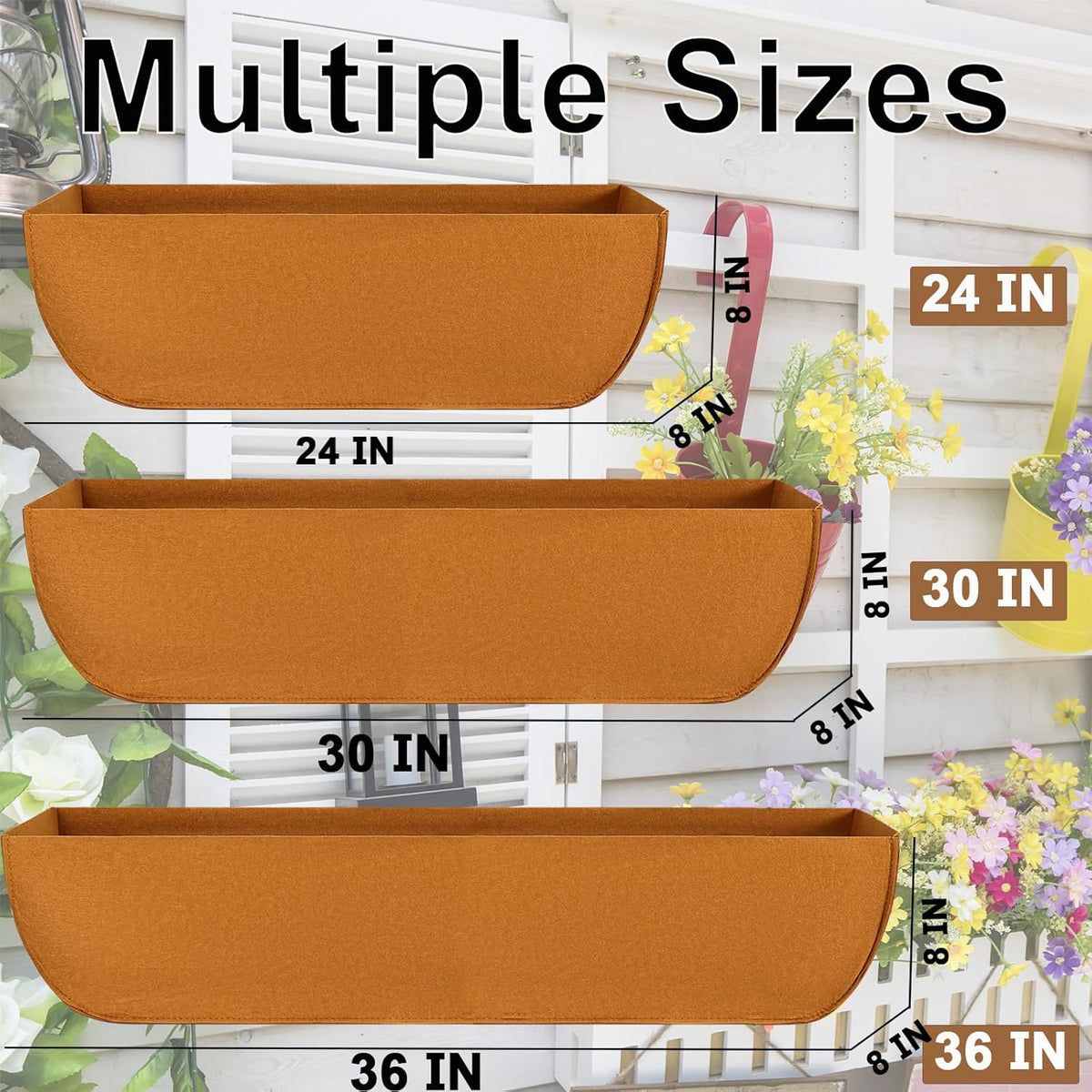 1-Pack 36in Planter Liners - Breathable Felt Hanging Basket and Window Box Liners - Prevent Root Suffocation and Bird Damage - Black