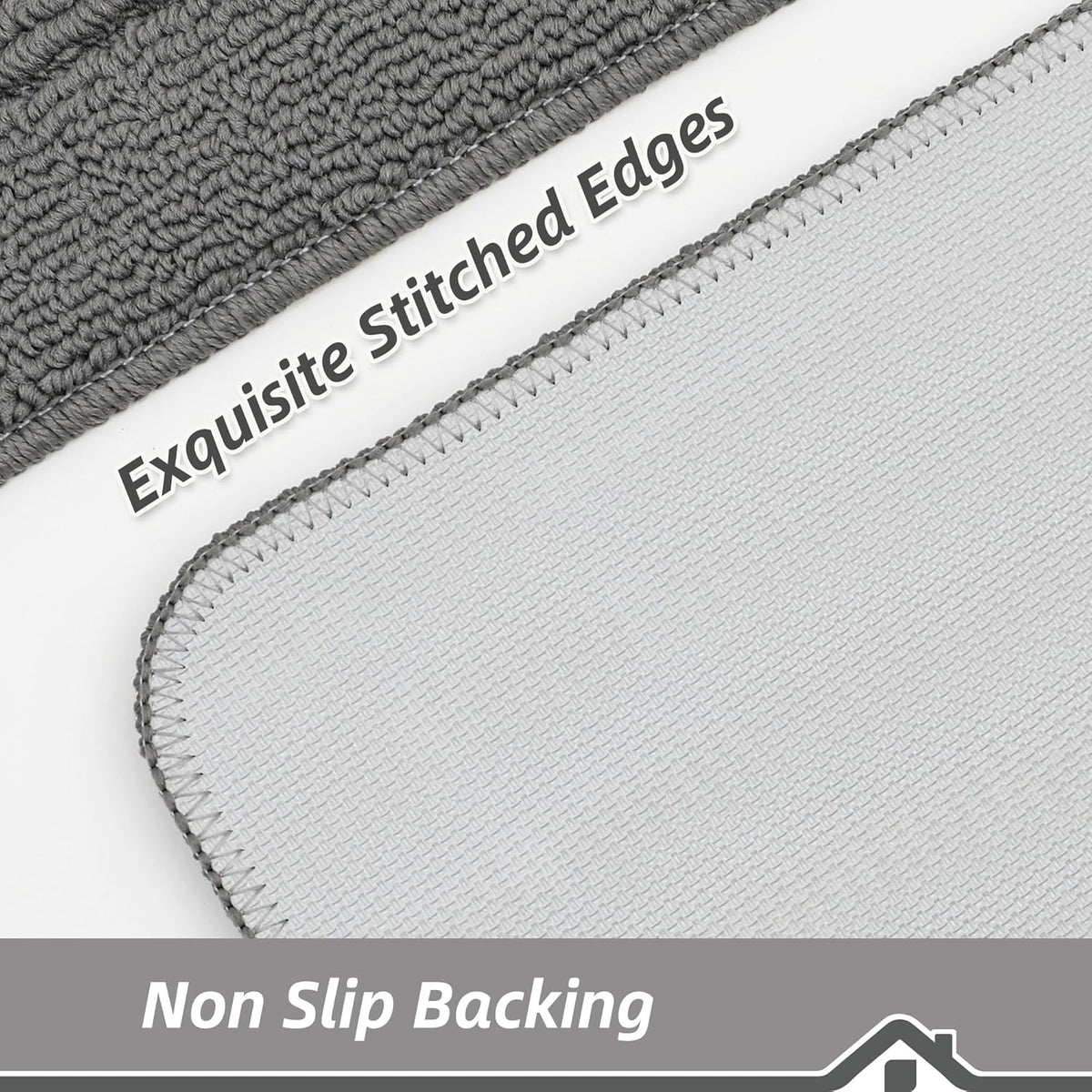 BEQHAUSE 30x18 Inch Kitchen Rug Mat Durable Kitchen Rugs Non-Slip Washable Absorbent Kitchen Mats for Floor Dirt-Resistant Semicircular Kitchen Mat (Grey, 2PCS)