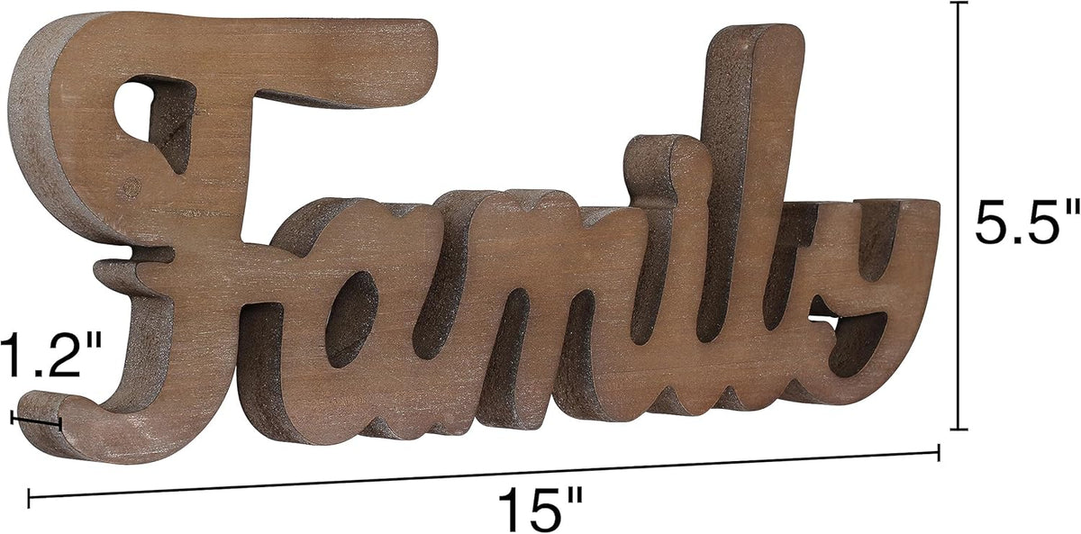 Farmhouse Family Sign for Shelf 15 inches, Wall Hanging Rustic Distressed Wooden Family Signs for Home Decor, Handmade Christmas Signs Fireplace Mantel Decor for Living Room Tabletop