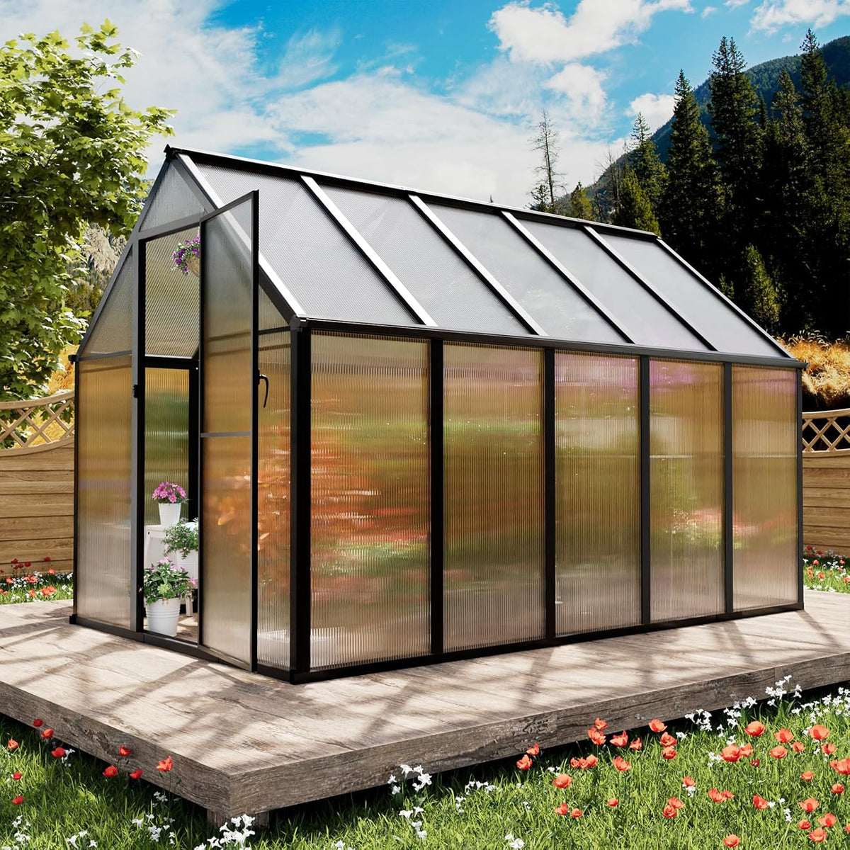 6'x10' Snap-Together Greenhouse - Easy 3-Way Connectors, Heavy-Duty Aluminum Frame, Wind/Snow Resistant for Gardening/Urban Farming, Includes Sliding Door & Ventilation Windows