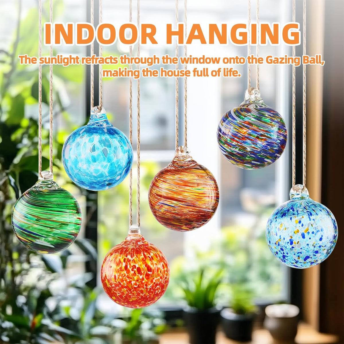 VOREEN 6pcs Hand-Blown Glass Ornaments Balls Glass Christmas Ball Hanging Gazing Ball Friendship Ball Witches Balls for Outdoor Garden Patio Window Home Décor, Gift for Mom Wife Friend, Multicolor