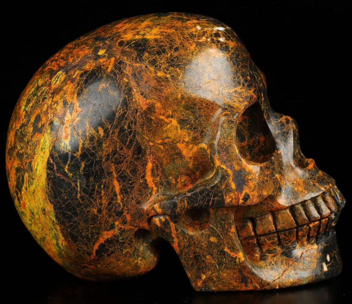 Skullis 5.0" Orpiment Crystal Skull, Hand Carved Gemstone Fine Art Sculpture, Reiki Healing Stone Statue.2236 Z8