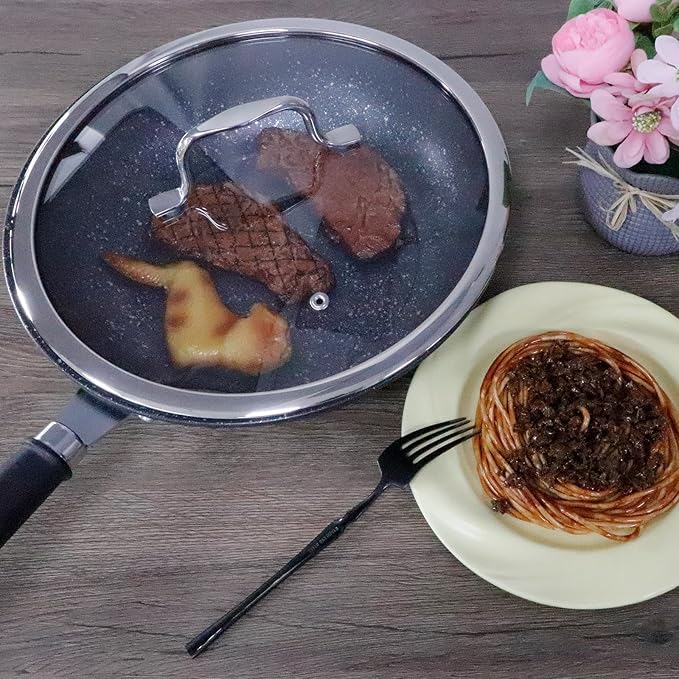 HEVSTIL 11.5 Inch Tempered Glass Lid for Frying Pan with Stainless Steel Handle - Vented Skillet Cover
