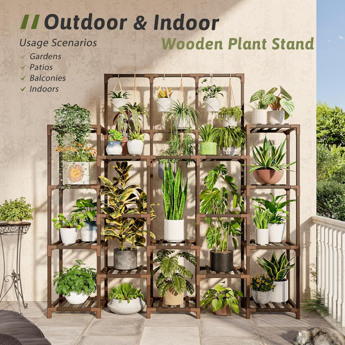 Plant Stand Indoor Outdoor 63" Tall Plant Shelf for Plants 14-Tier Large Plant Sheves for Living Room Heavy Duty Plant Rack Garden Balcony Patio Hanging Planter