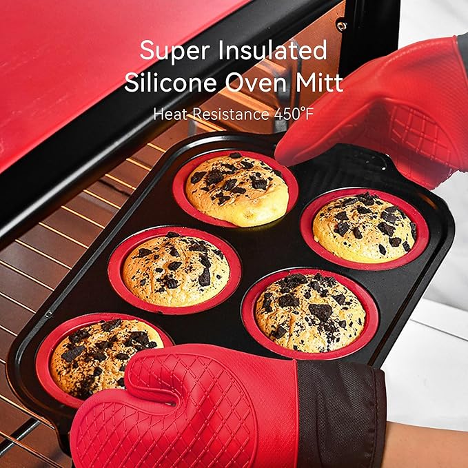 8 Piece Red Silicone Bakeware Sets, Nonstick Baking Pans, Silicone Baking Sheet Set with Press to Release Design, Oven Mitts, Spatula & Brush Flexible, Stackable, BPA Free, Dishwasher & Oven Safe