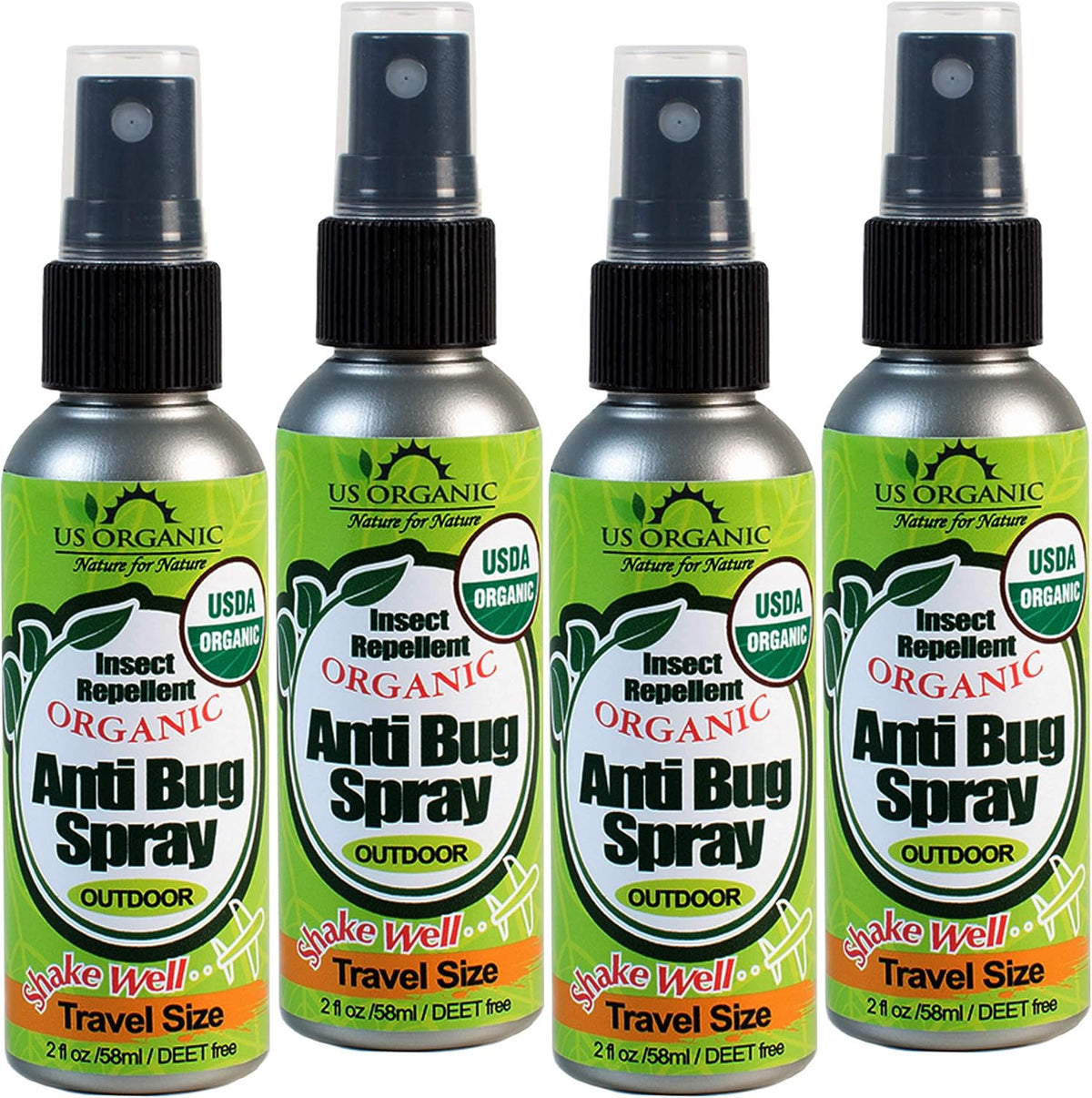 US Organic Mosquito Repellent Anti Bug Outdoor Pump Sprays, USDA Certification, Cruelty Free, Proven Results by Lab Testing, Deet-Free (2 oz - Extra Value 4 Pack)