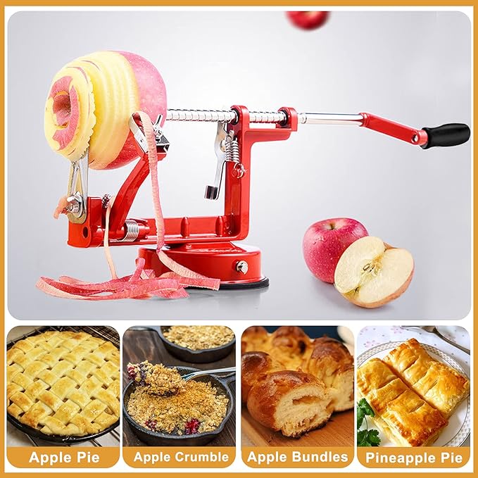 Apple Peeler Slicer Corer with Stainless Steel Blades and Powerful Suction Base for Apples Pears Potatoes(Red)