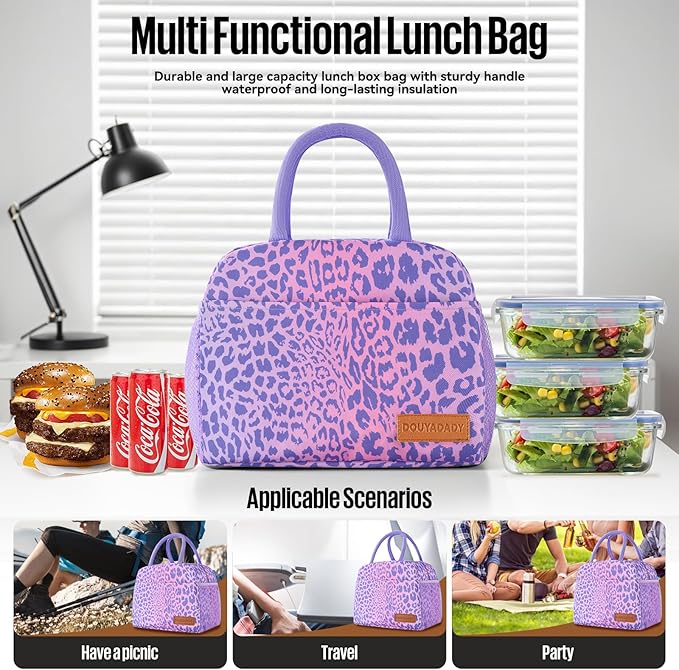 douyadady Lunch Bag Women/Men Lunch Box Women/Men (purple leopard)