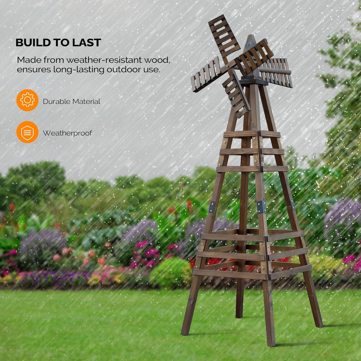 VINGLI Outdoor Yard Windmill, Wooden Wind Spinner for Garden Lawn Yard Patio Decoration (Carbonized Wood, Medium)