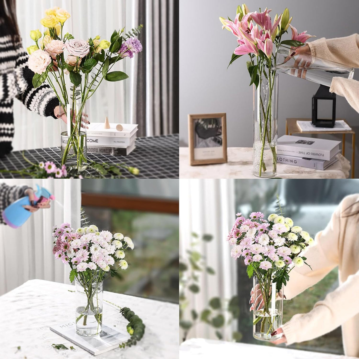 Clear Flower Vase, Non-breakable Vases, 4" W x 12" H, Acrylic Vase, Aesthetic Room Decor Cylindrical Modern Flower Vases for Table Centerpiece, Home Decor, Women Floral Arrangement Gift