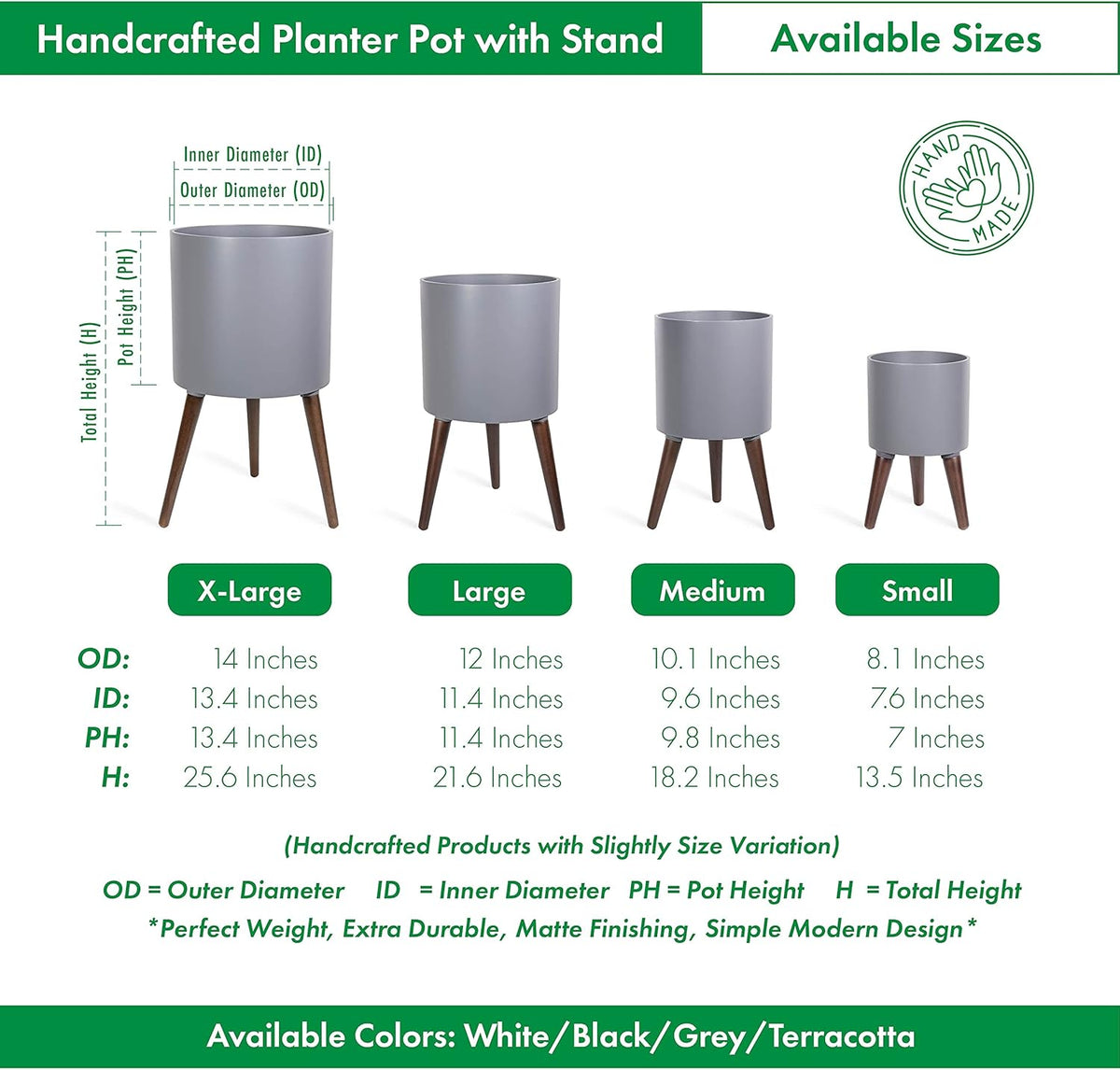D'vine Dev 14 Inch Planter Pot with Stand, Mid-Century Tall Plant Pot with Legs for Indoor Plants, X-Large, Grey, 88-O-D-3