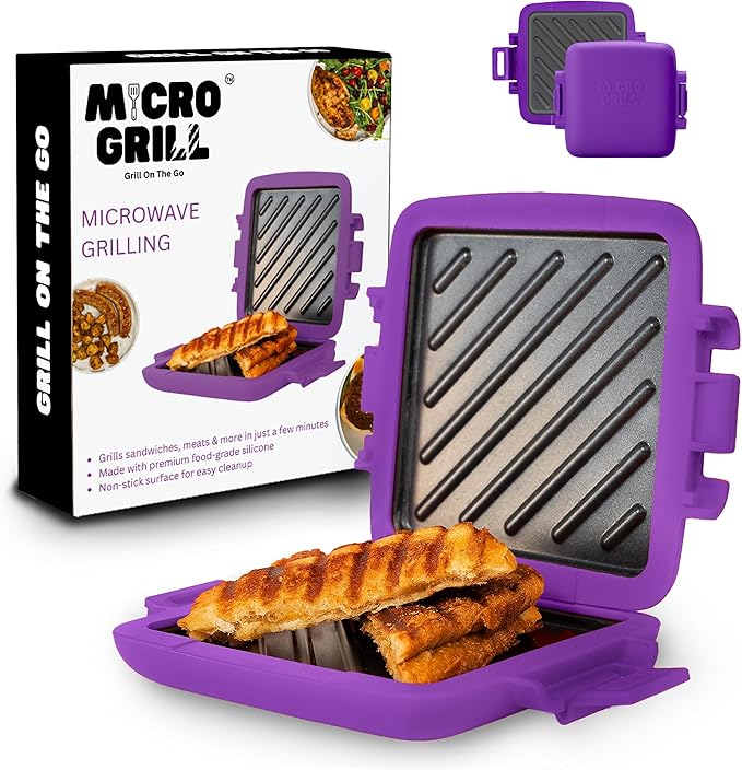 Classic™ Microwave Sandwich Maker, Microwave Grill, Toaster, 3 Minute Grilled Cheese Sandwich Maker, Thick Silicone Cover, Safe Food Grade, Panini Press, Dishwasher Safe (Purple, Regular)
