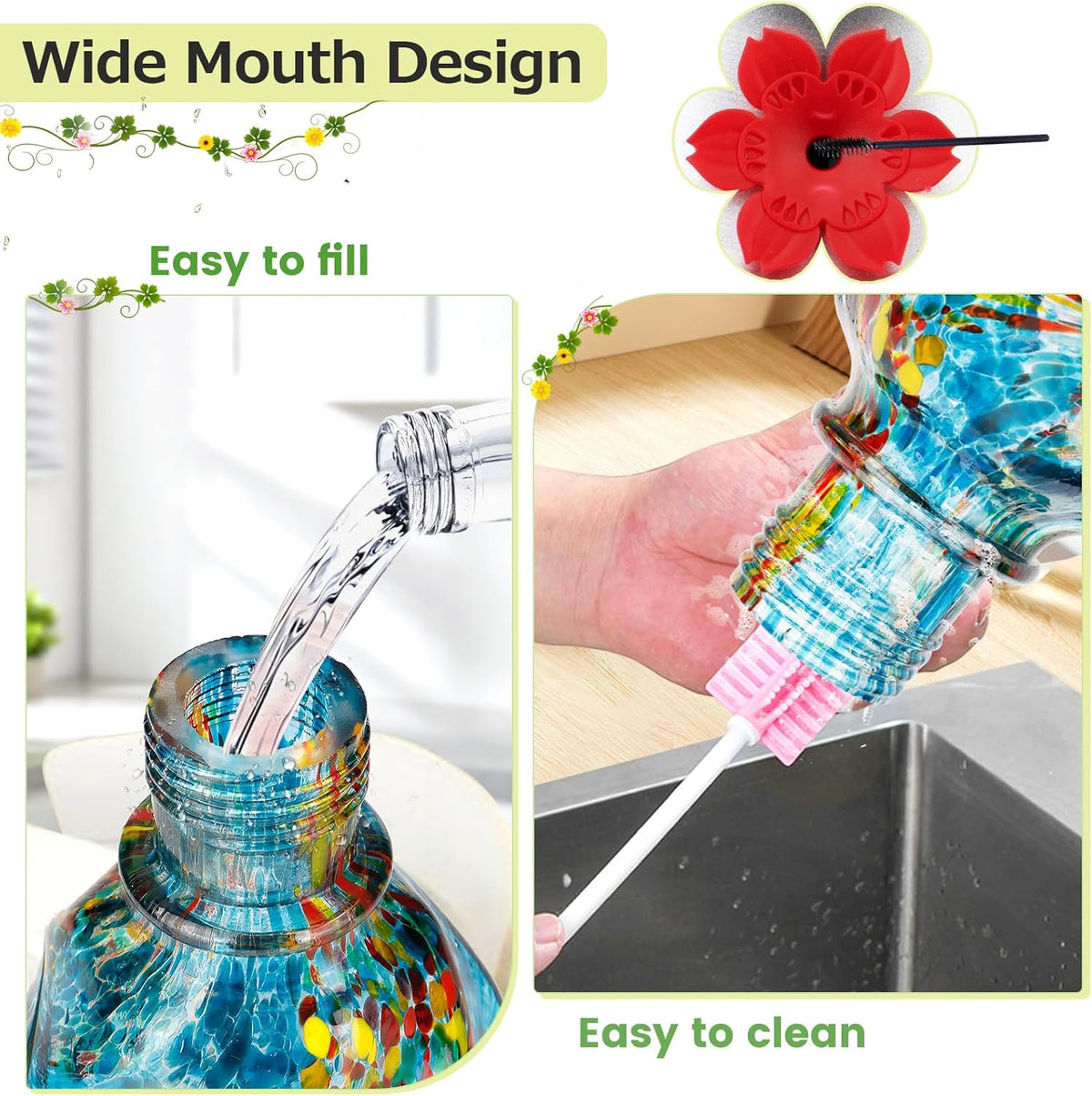 Hummingbird Feeder for Outdoors with Ant Moat, Blue Hummingbird Feeder, Hand Blown Twisted Glass, 4 Bee Guard Feeding Ports with Perch, Outdoor Décor, 16OZ, Gifts for Mom Wife Dad Men Women