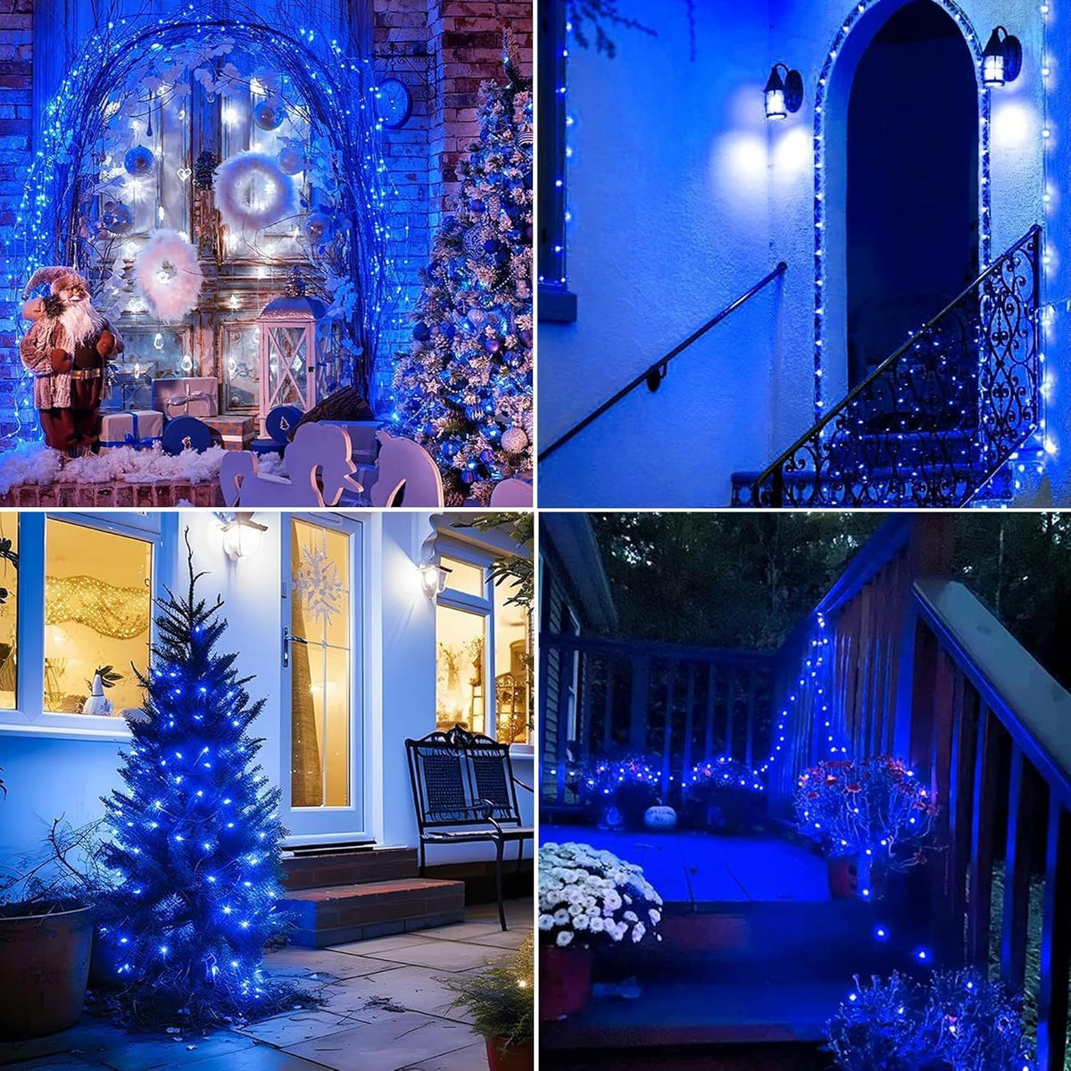 Lomotech Solar String Lights Outdoor - 2 Pack Total 66ft 200LED Solar Fairy Lights Waterproof 8 Modes Twinkle Lights for Outdoor, Patio, Garden, Yard, Party, Wedding, Tree Decoration (Blue)