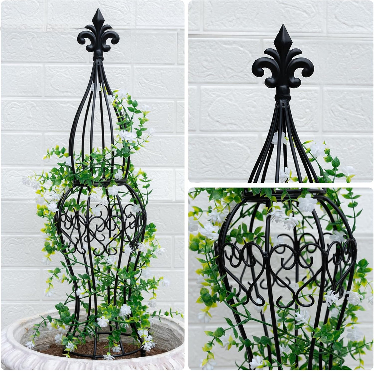 Obelisk Metal Garden Trellis for Climbing Plants - 29.5 in by 6.3 in Durable Iron Structure, Easy Assembly, Perfect for Potted Vines & Roses - Modern Vertical Gardening Support