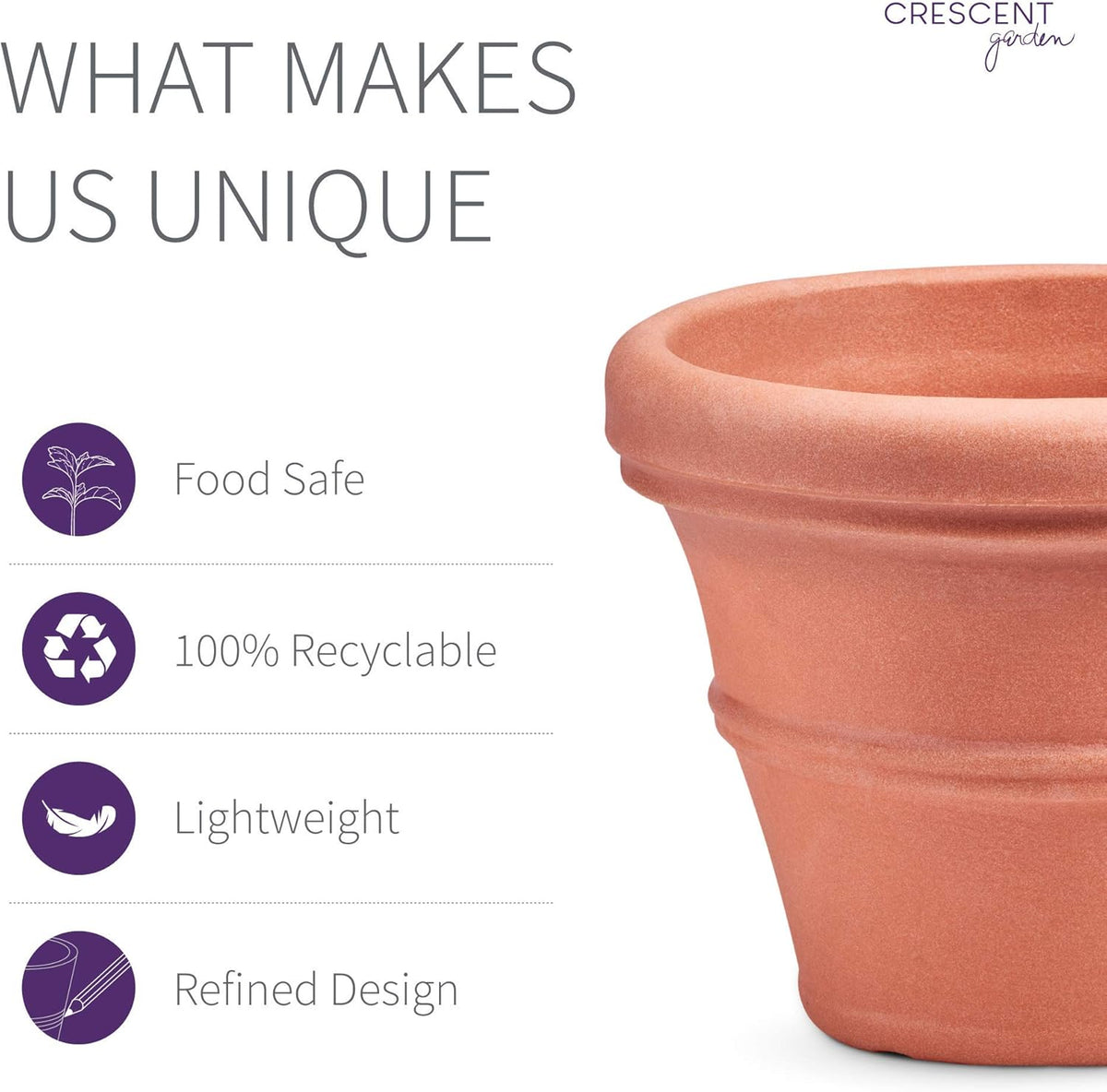 Crescent Garden Brunello Planter, Classic Rolled-Rim Plant Pot, Indoor/Outdoor Weather-Safe Pot, Plastic, 20-Inch (Terracotta-Color)