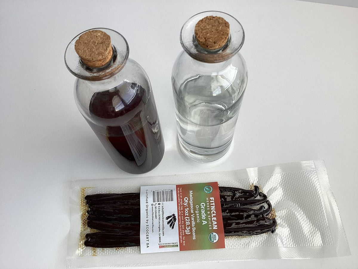 1oz. Madagascar Organic Vanilla Beans Gourmet Grade A. Certified USDA Organic 6"-7.5" by FITNCLEAN VANILLA for Cooking, Brewing, Extract Fresh Bourbon NON-GMO Whole Pods