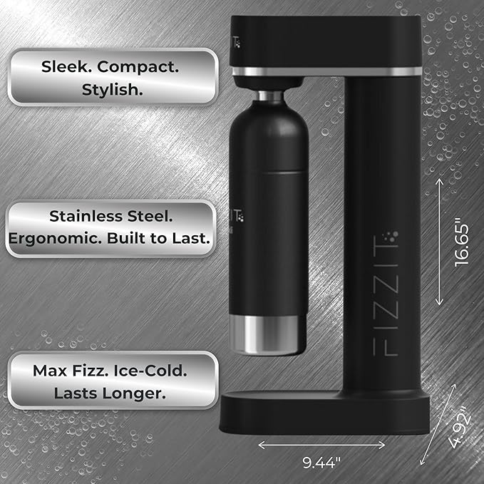 Fizzit Sparklí Stainless Steel Sparkling Water Maker with 3 Reusable Stainless Steel Water Bottles – Soda Streaming Machine Carbonated Seltzer Fizzy Water Maker for Home Kitchen, Dishwasher Safe