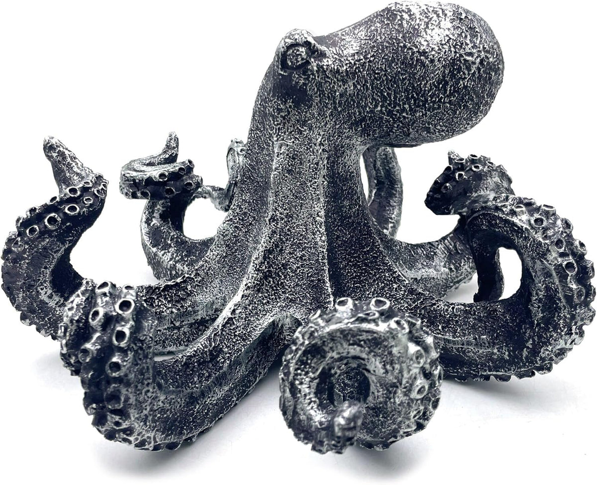 10 Inch Octopus Vintage Statue Sculpture Frgurine Gift for Home Office Living Room Desktop Display Decor Decorative (Silver)