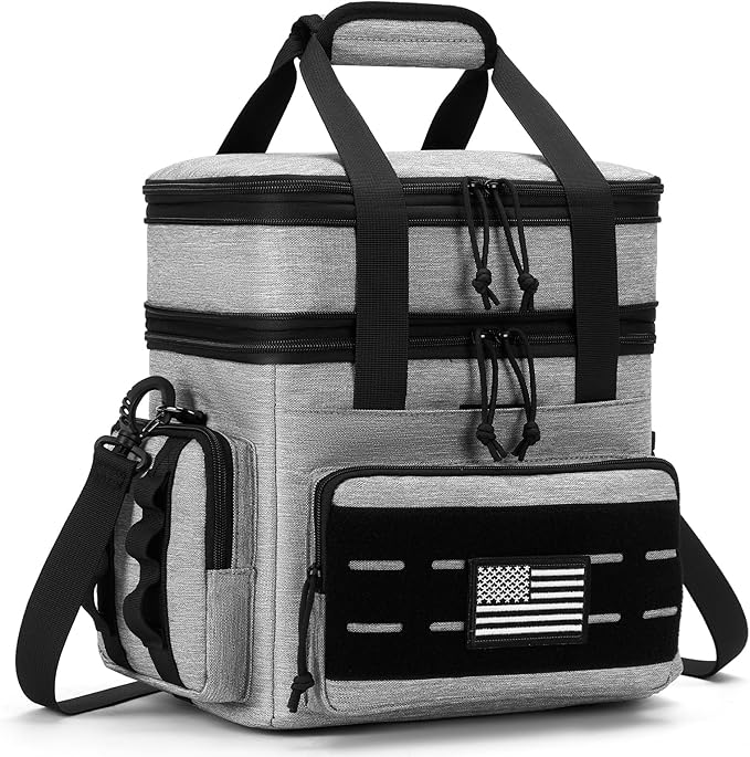 holuxer Tactical Lunch Bag & Lunch Box for Men - Large Double Deck Expandable Insulated Soft Adult Lunchbox for Work - Cooler Bag for Beach, Picnic, Camping,Outdoor，Travel (Gray,16L)